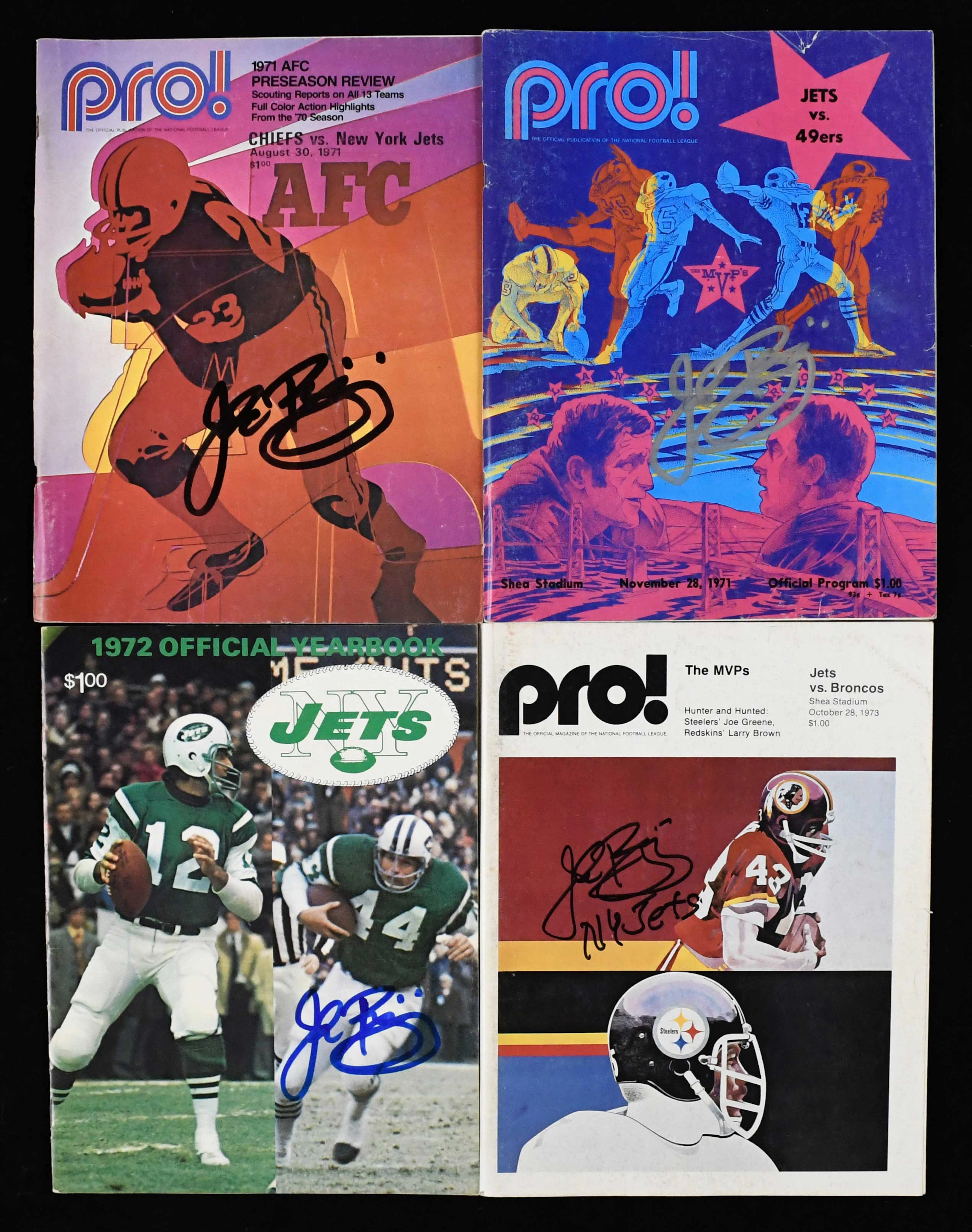 "Lot of (4) John Riggins signed New York Jets programs...