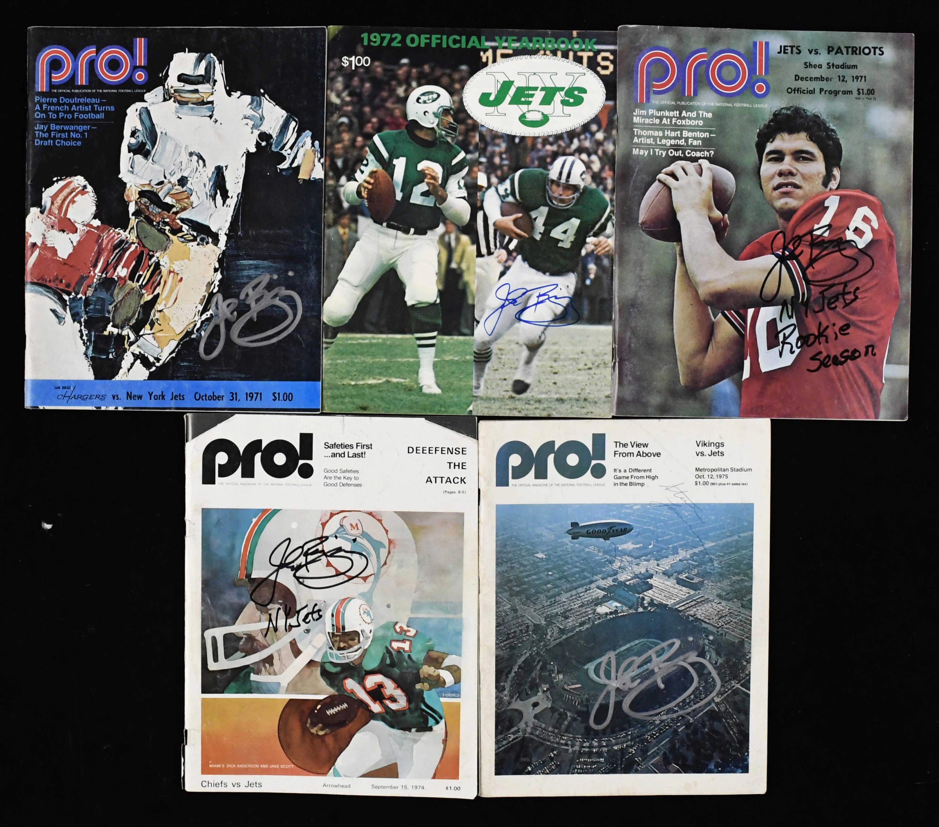 "Lot of (5) John Riggins signed New York Jets programs...