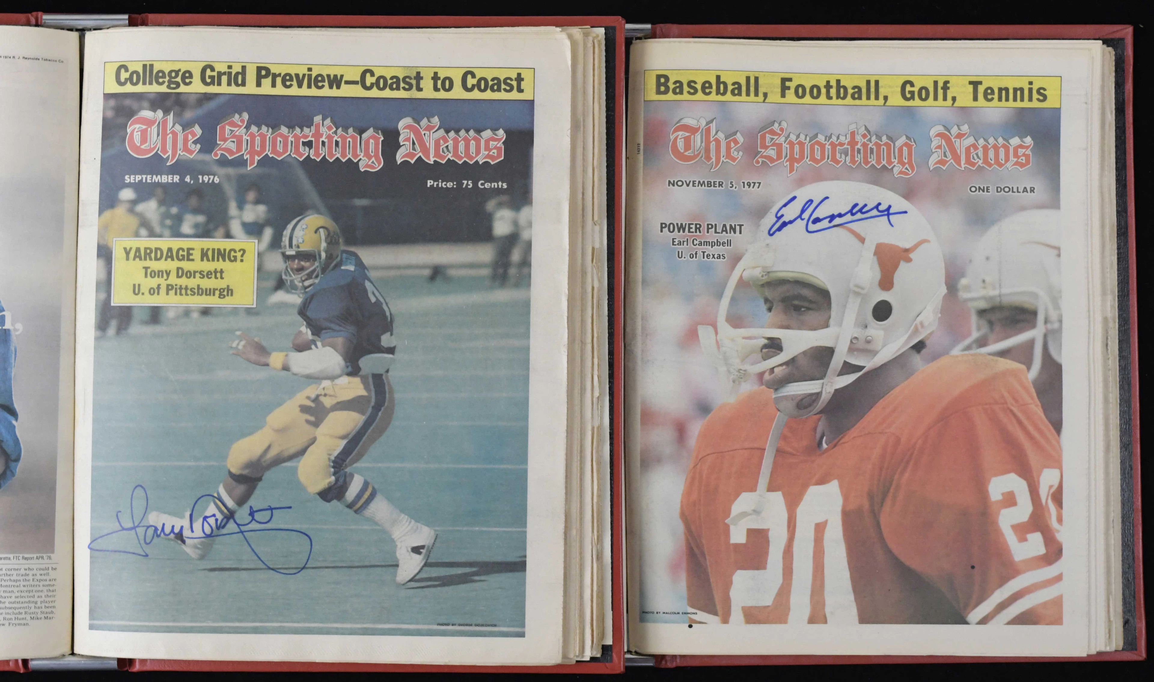 "Lot of (16) autographed 1970s Sporting News bound newspapers with Dorsett