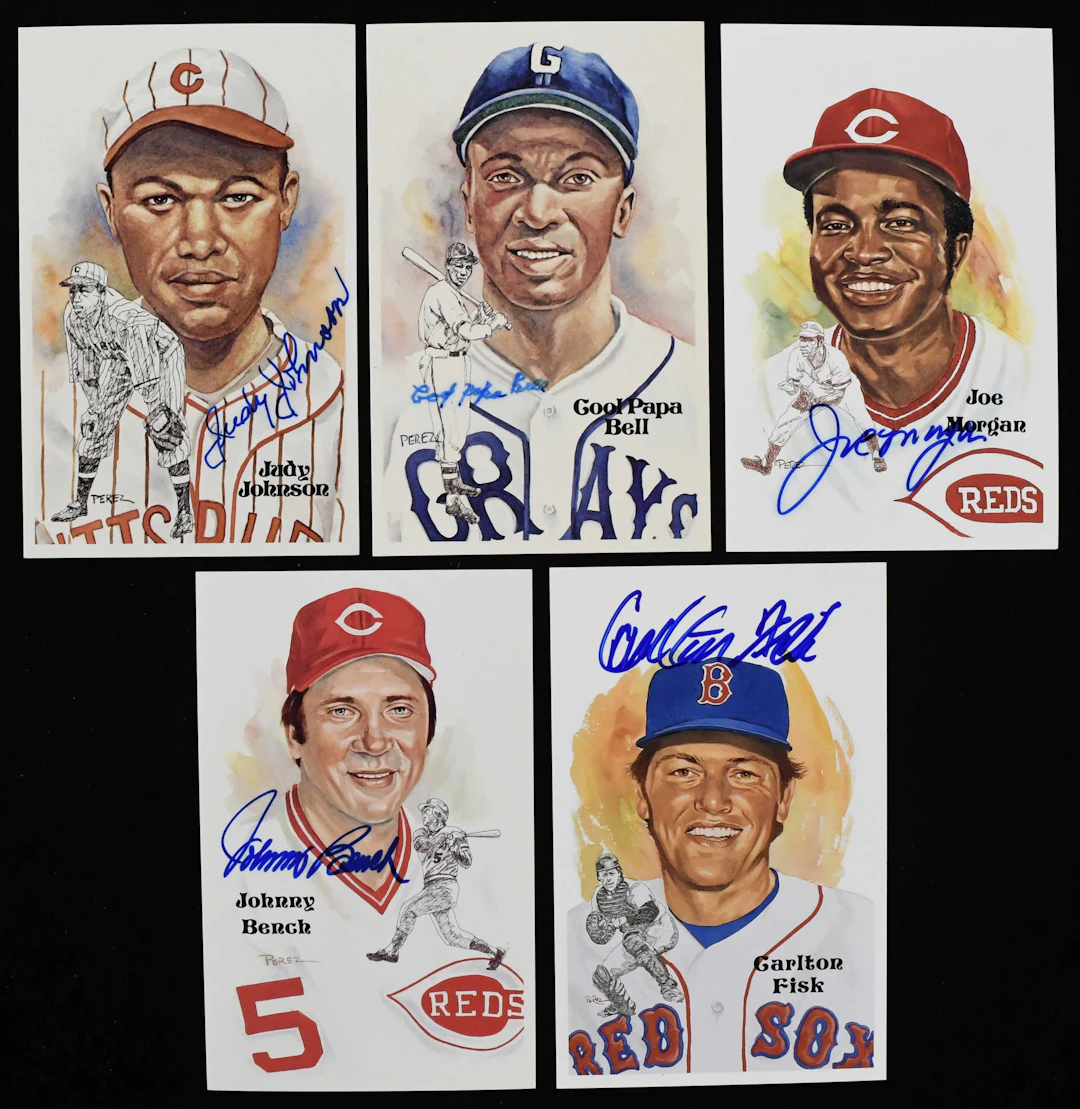 "Lot of (12) autographed Perez-Steele postcards (EX-NM) Includes Carlton Fisk