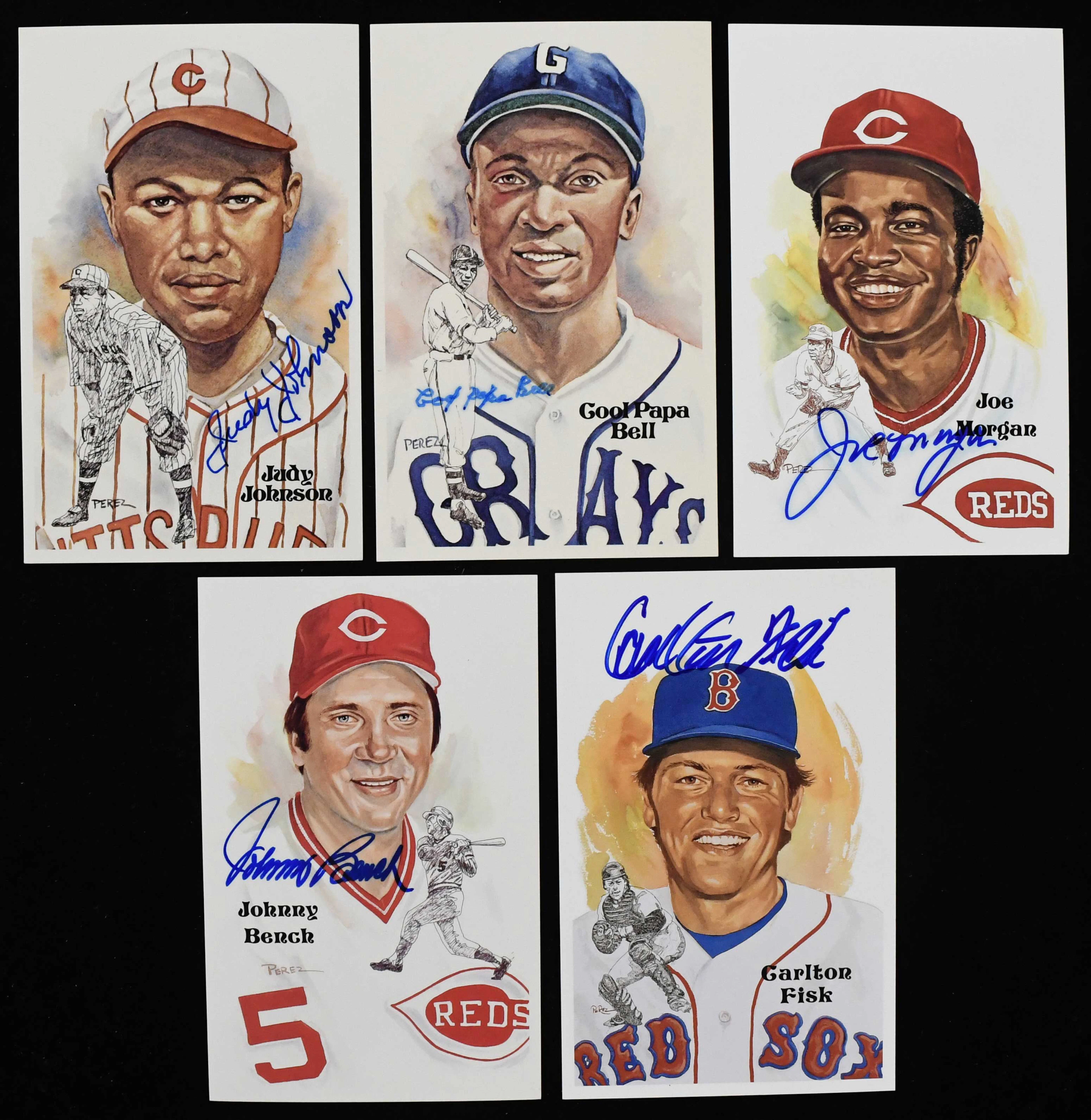 "Lot of (12) autographed Perez-Steele postcards (EX-NM) Includes Carlton Fisk