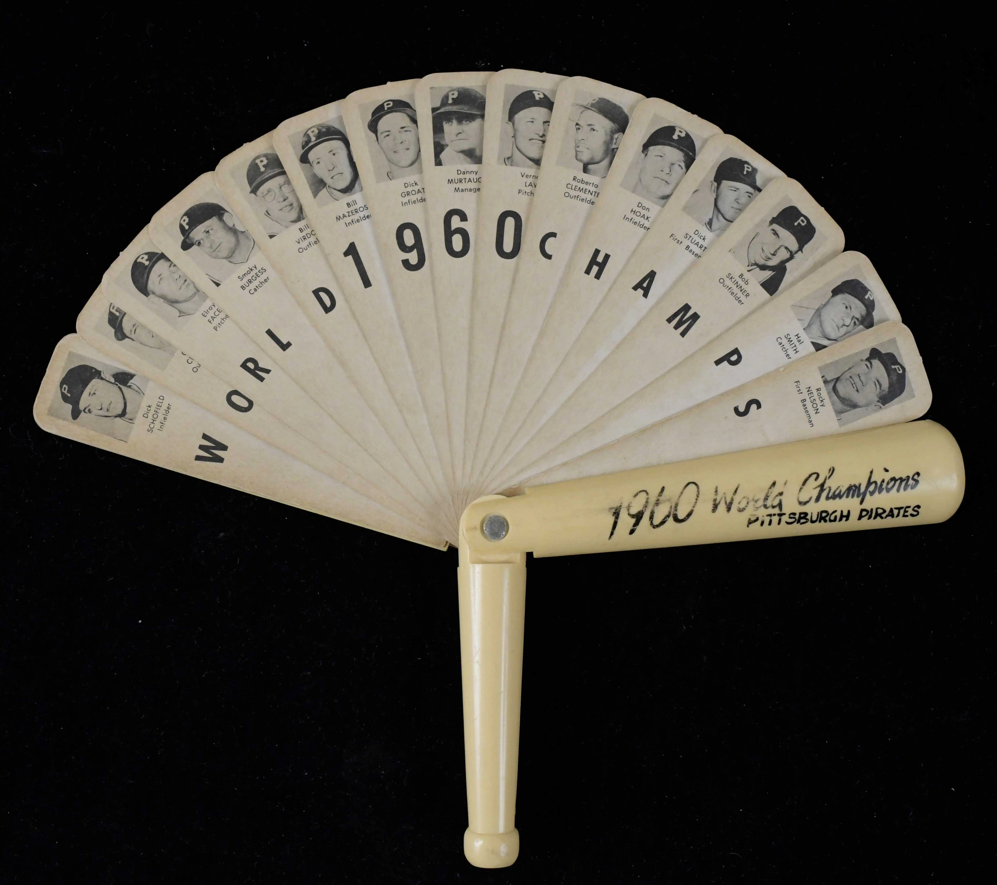 "1960 Pittsburgh Pirates souvenir fan with Clemente and Mazeroski (EX)