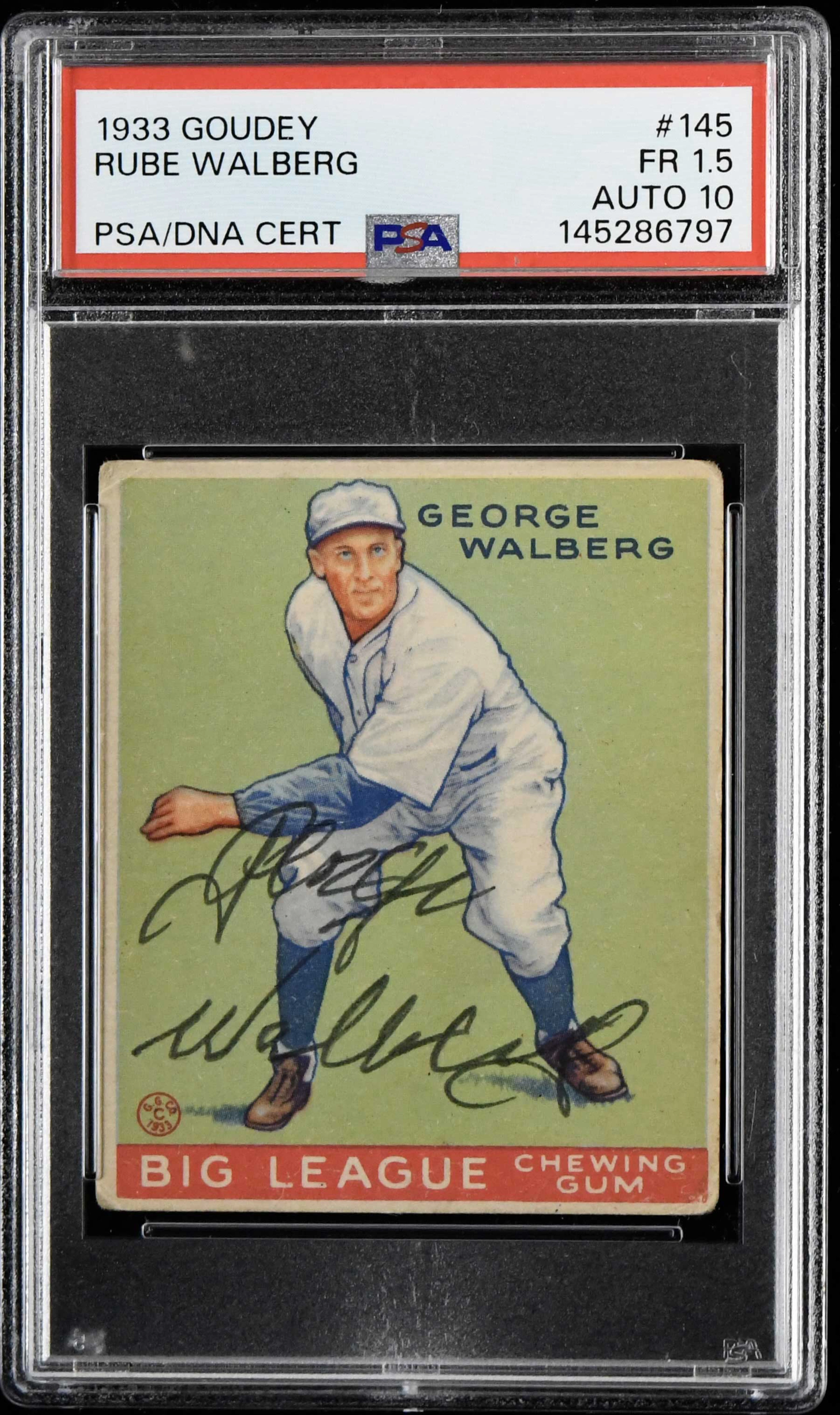 1933 Goudey #145 Rube Walberg autographed card (PSA FR...