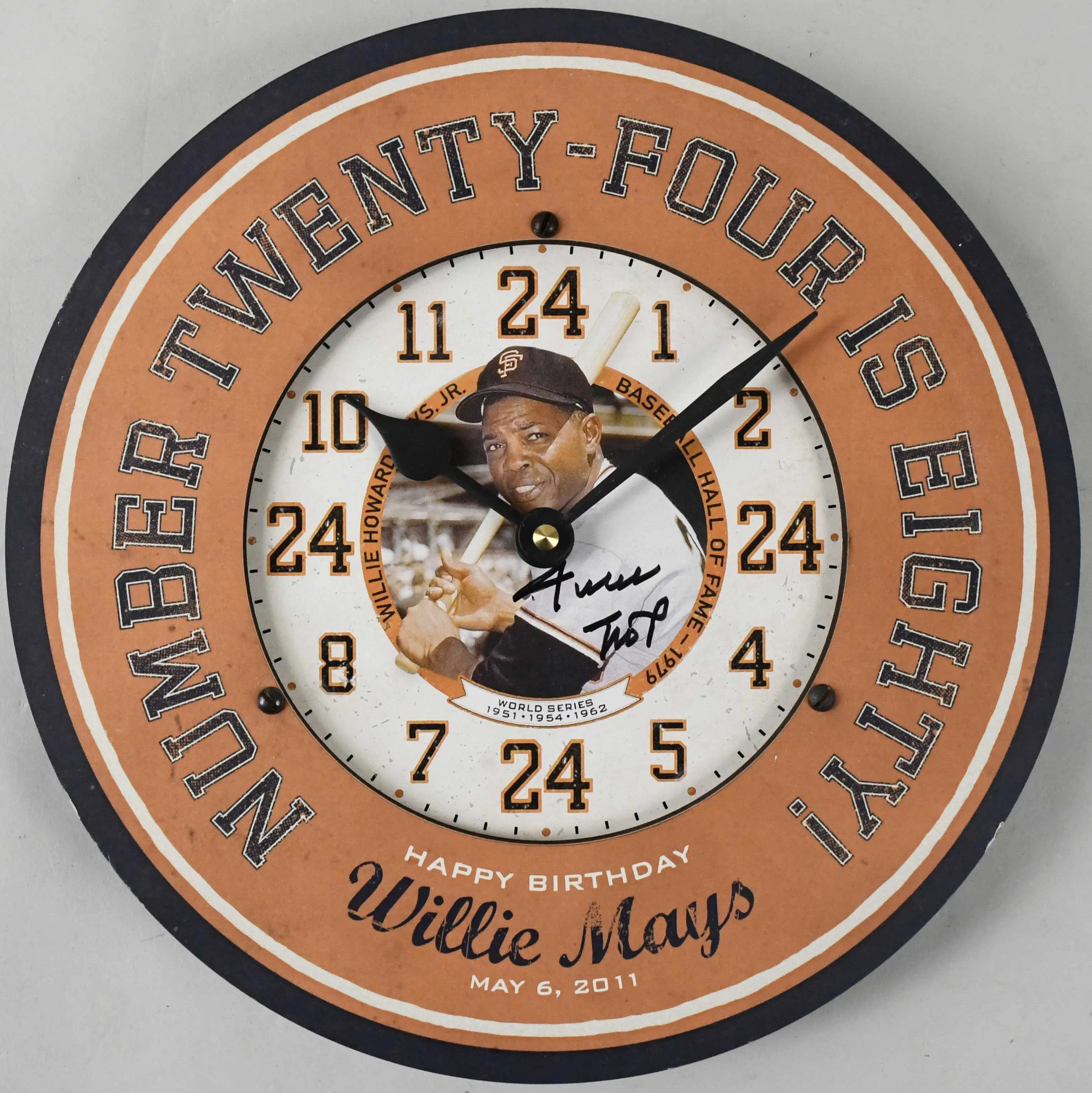 "Willie Mays autographed pictorial clock (NM) Nicely done...