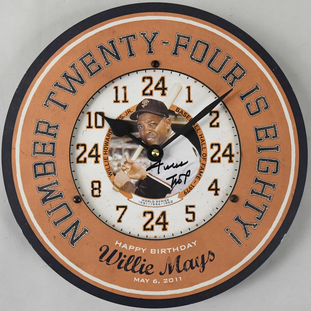"Willie Mays autographed pictorial clock (NM) Nicely done...