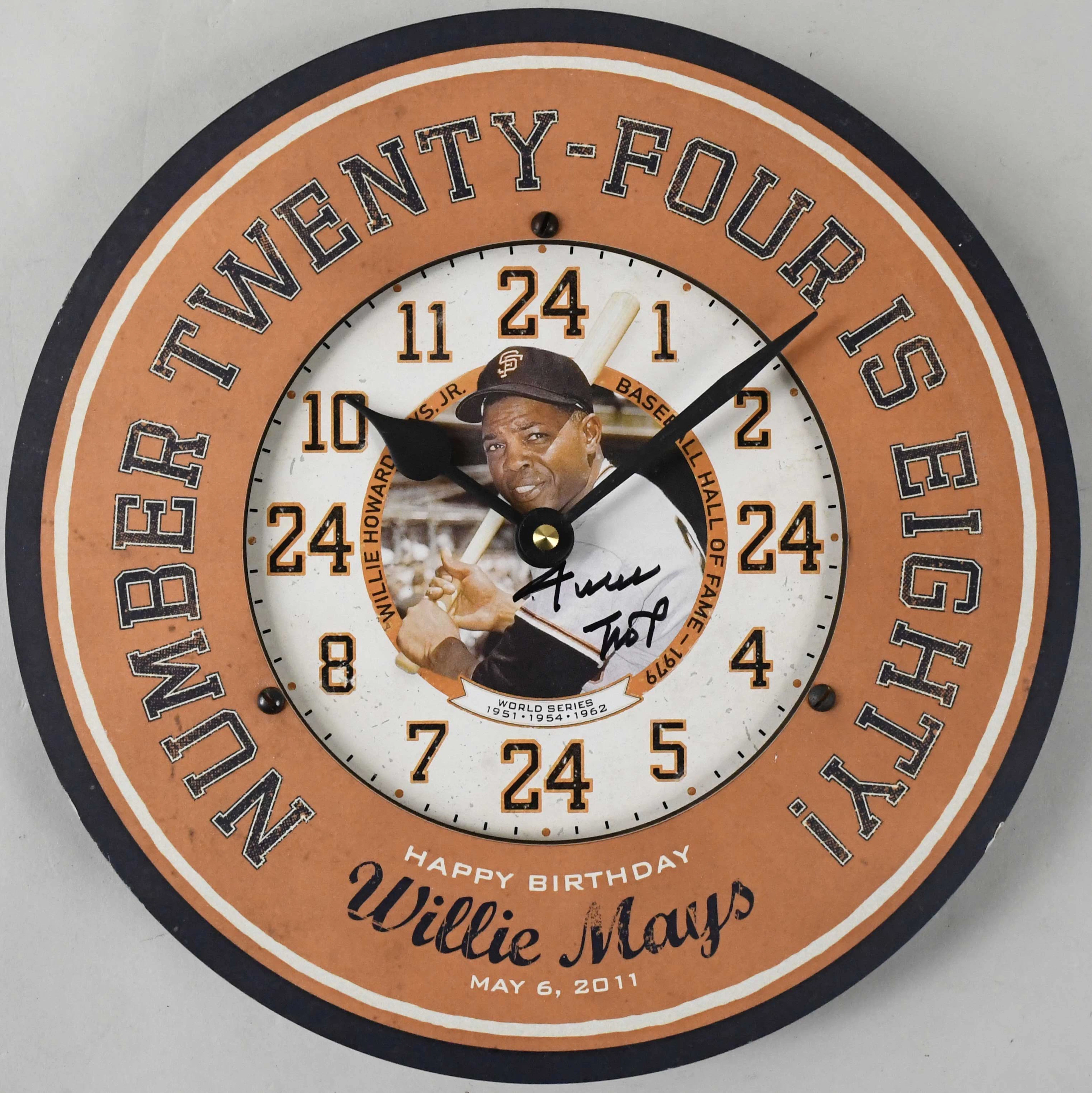 "Willie Mays autographed pictorial clock (NM) Nicely done...