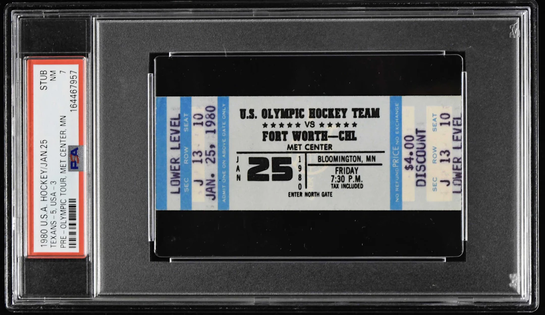 "1/25/1980 USA Hockey Pre-Olympic tour ticket stub graded PSA 7 (NM - Pop 1)