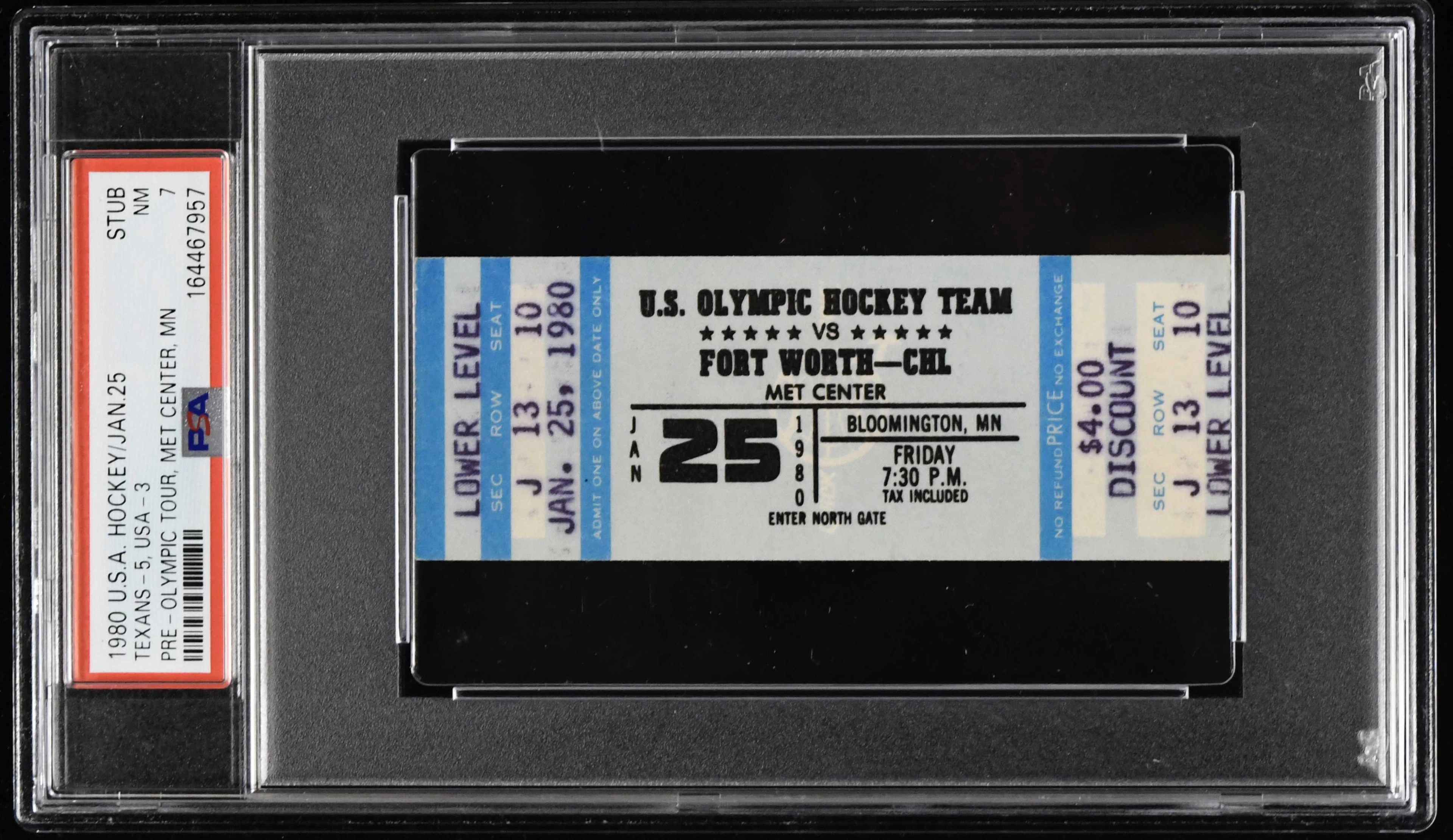 "1/25/1980 USA Hockey Pre-Olympic tour ticket stub graded PSA 7 (NM - Pop 1)