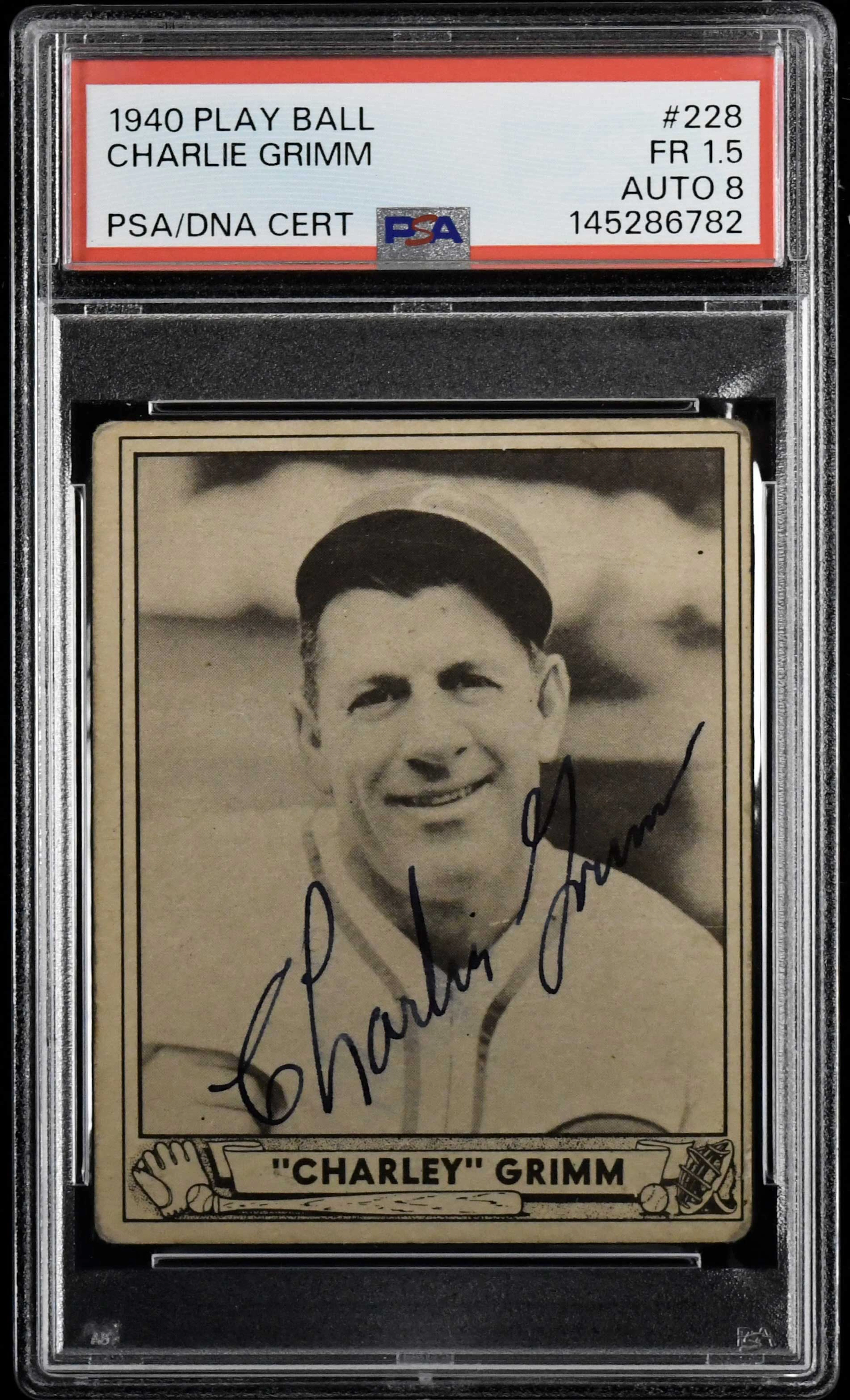 1940 Play Ball #228 Charlie Grimm autographed card (PSA...