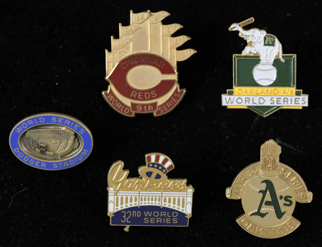 Lot of (8) 1972-1990 World Series press pins (EX-NM)...