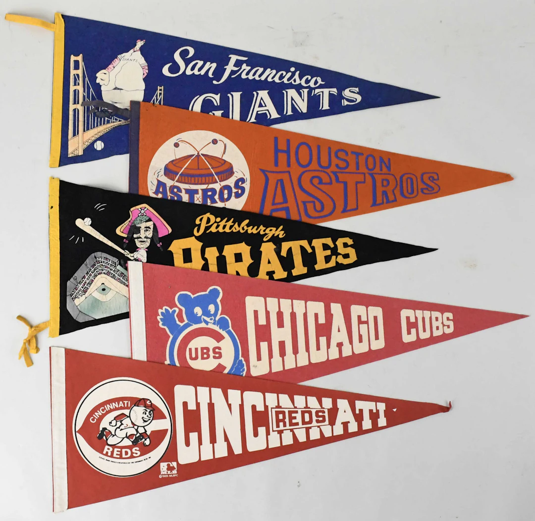 "Lot of (10) full-size 1960s-70s baseball team pennants including Giants