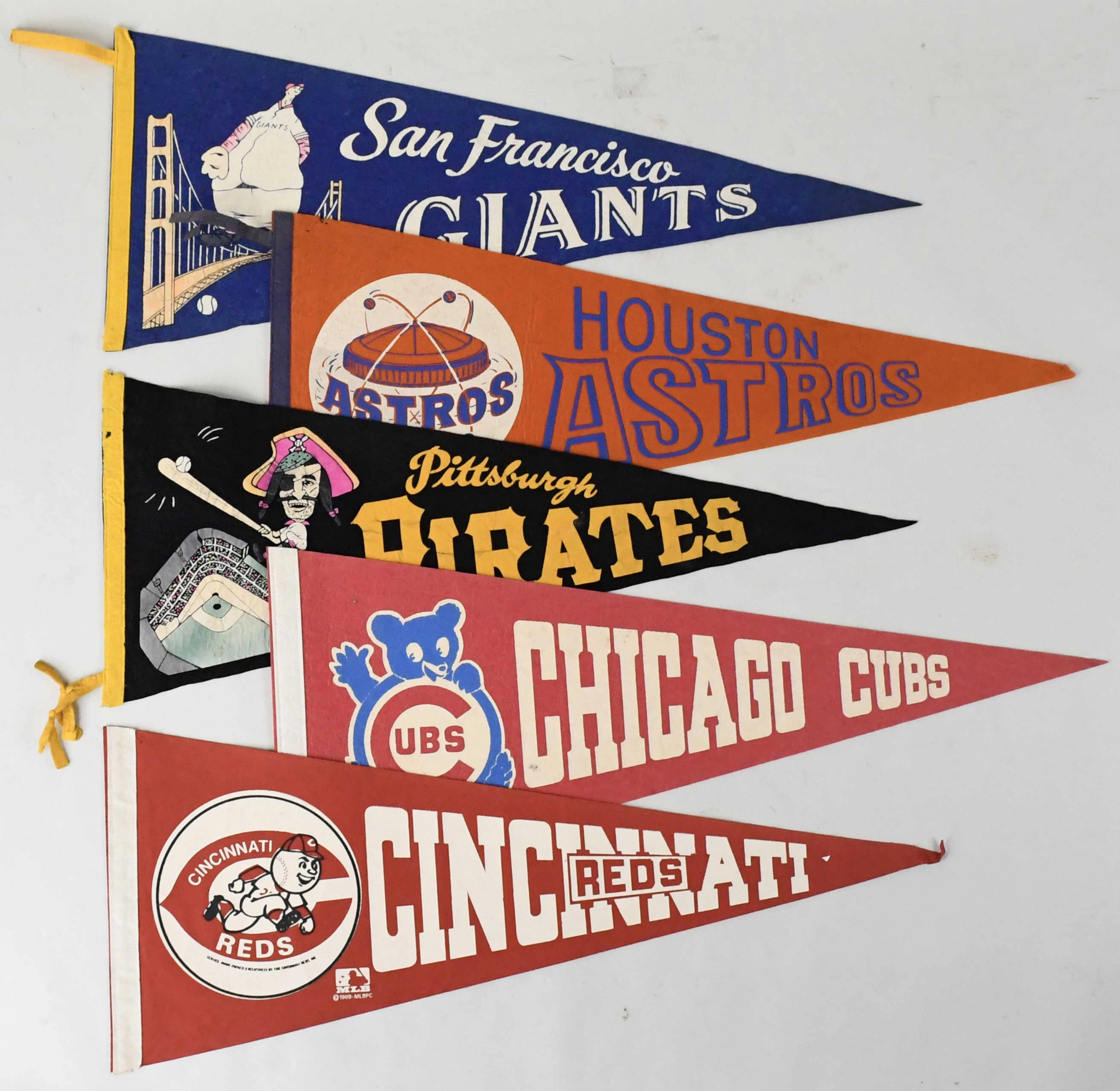 "Lot of (10) full-size 1960s-70s baseball team pennants including Giants
