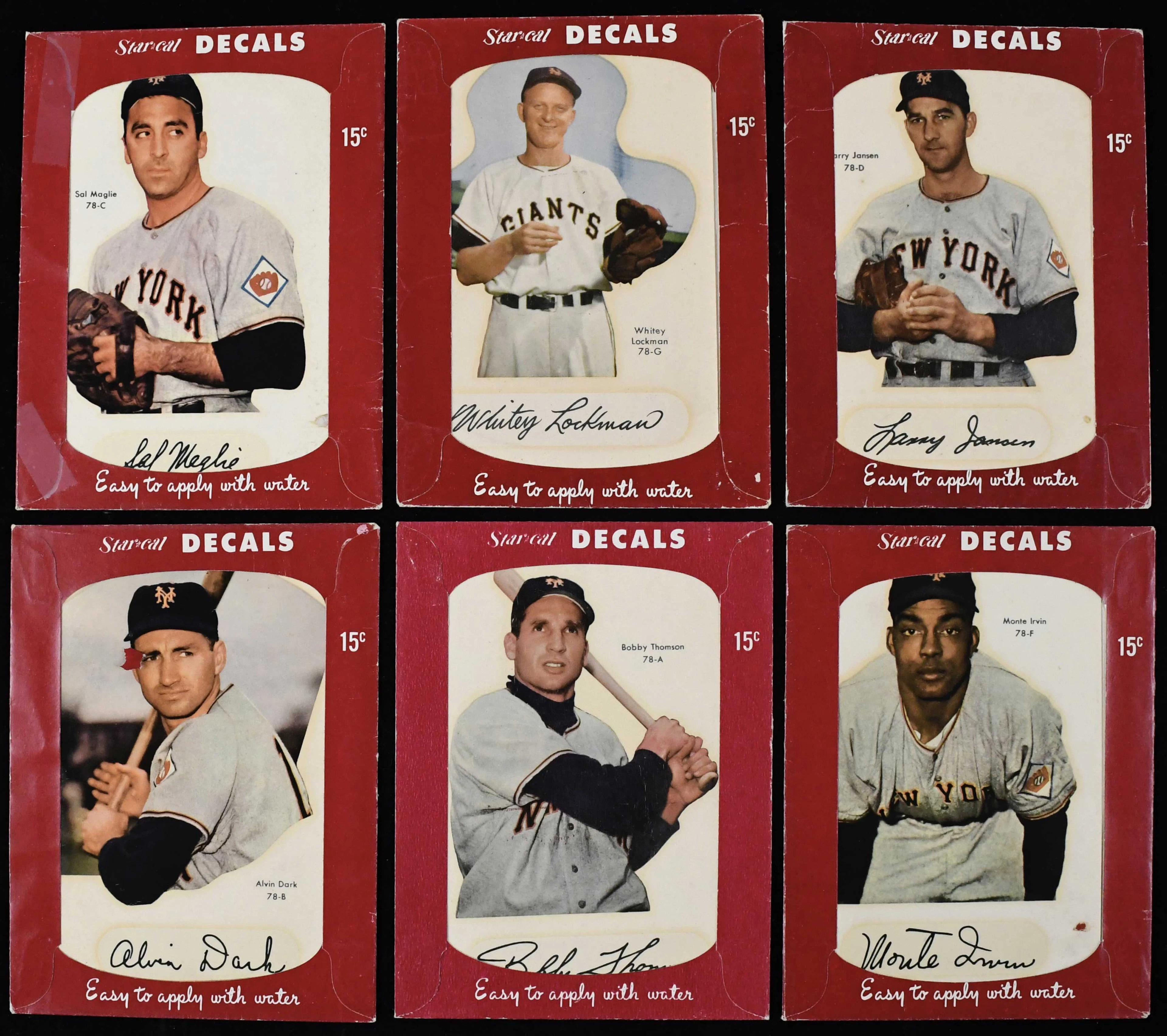 "Lot of (6) 1952 Star-Cal Decals New York Giants incl