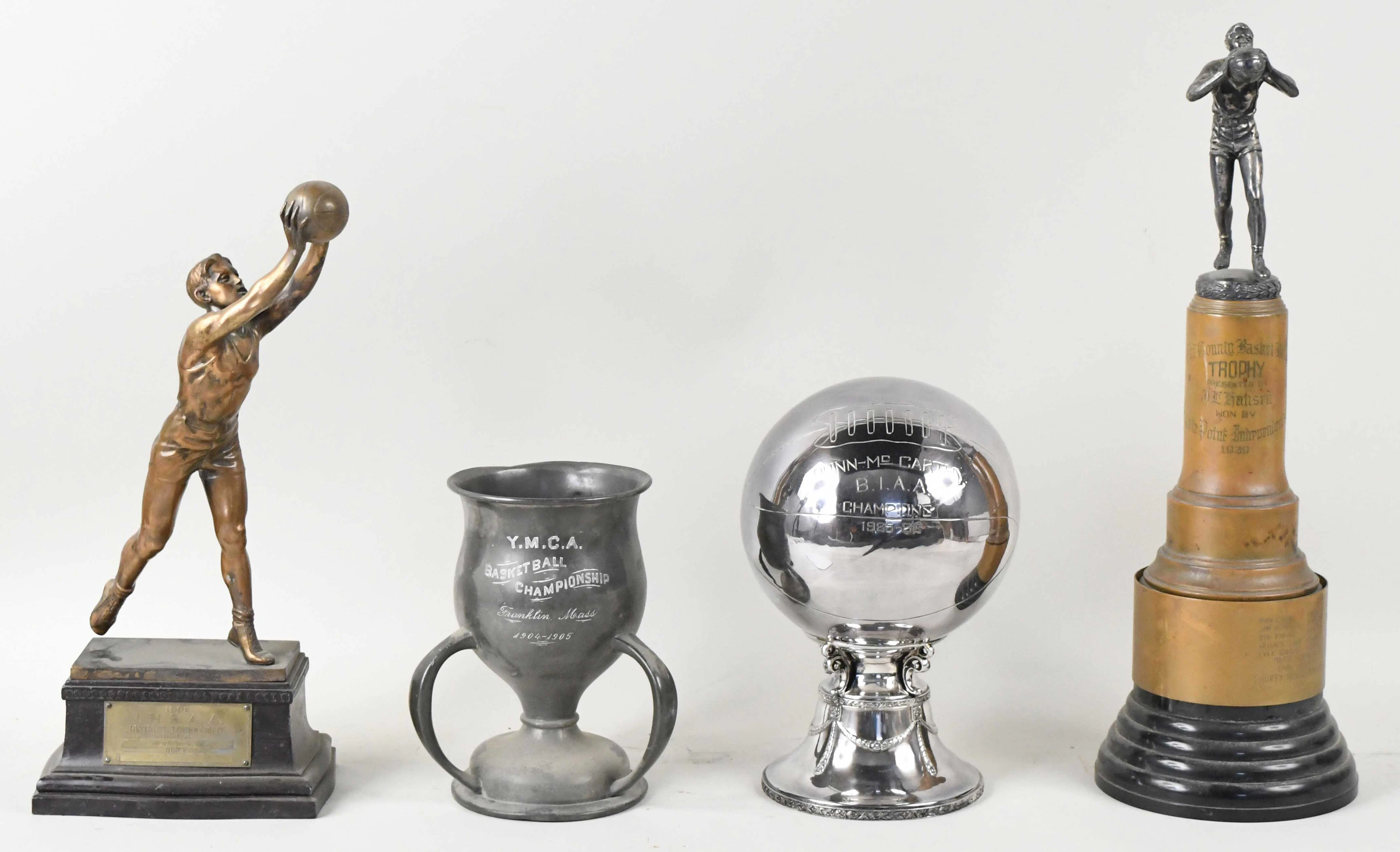 "Lot of (4) vintage basketball trophies from 1905-1939 (VG/EX-EX/MT)