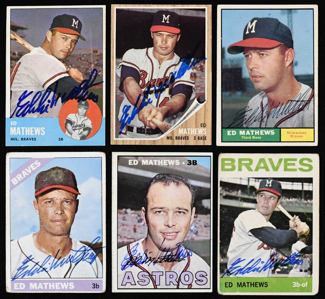 "Lot of (7) 1961-1969 Topps Eddie Mathews autographed cards (Sigs