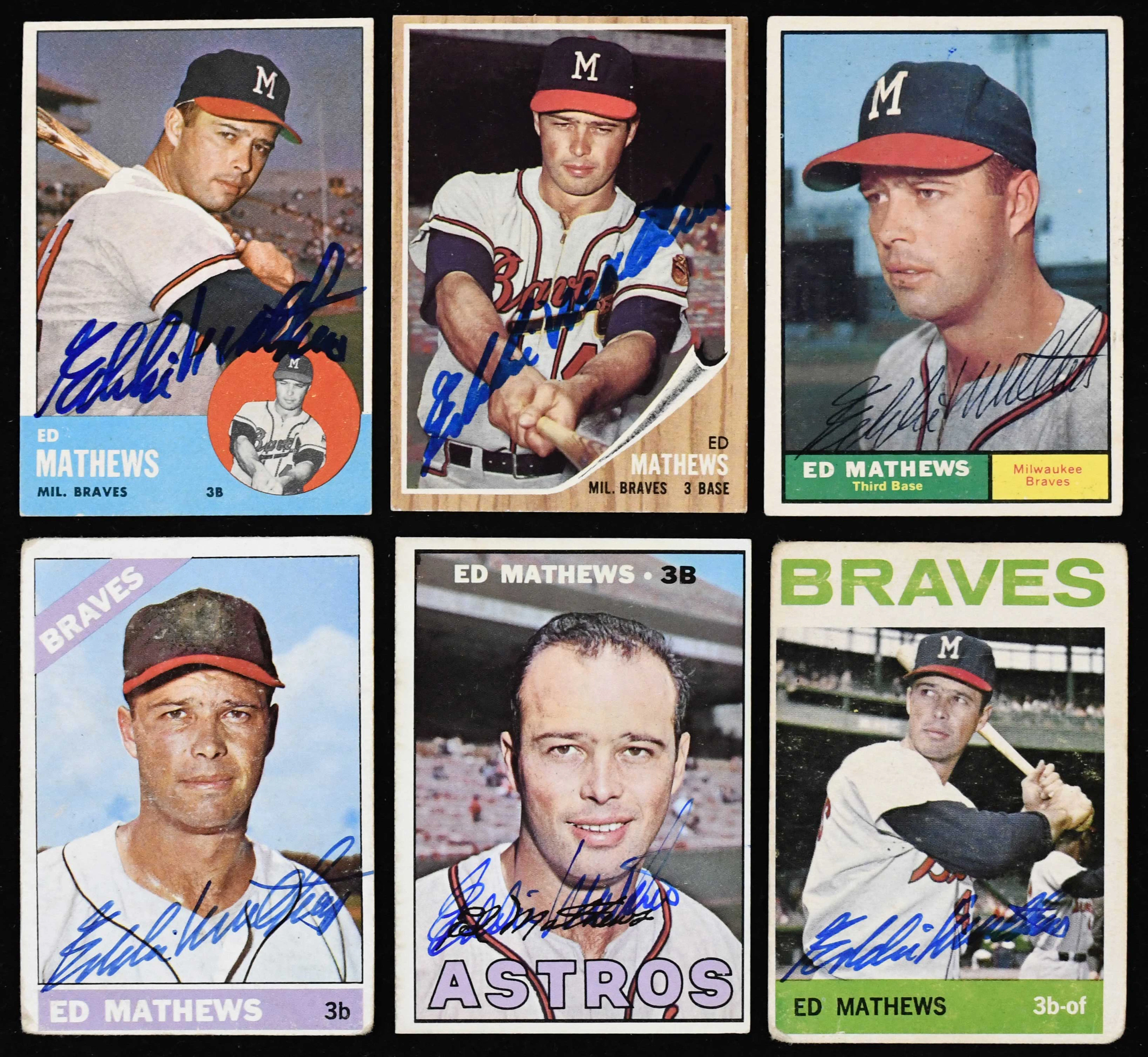 "Lot of (7) 1961-1969 Topps Eddie Mathews autographed cards (Sigs