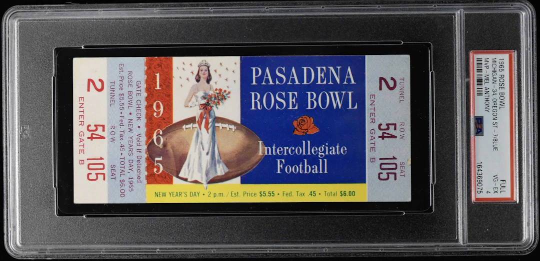 1965 Rose Bowl full ticket graded PSA 4 (VG/EX)