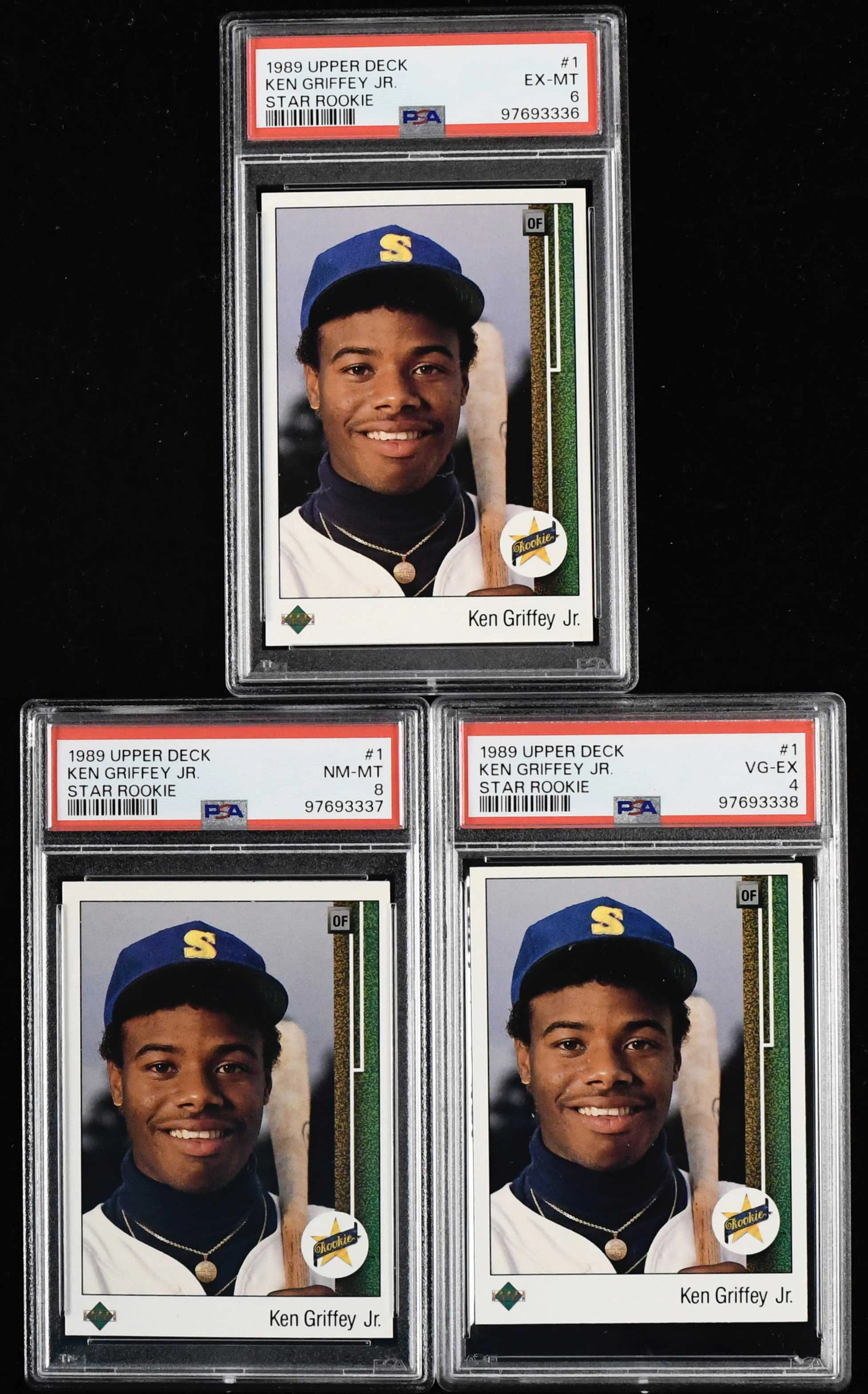 "Lot of (3) PSA-graded 1989 Upper Deck #1 Ken Griffey Jr