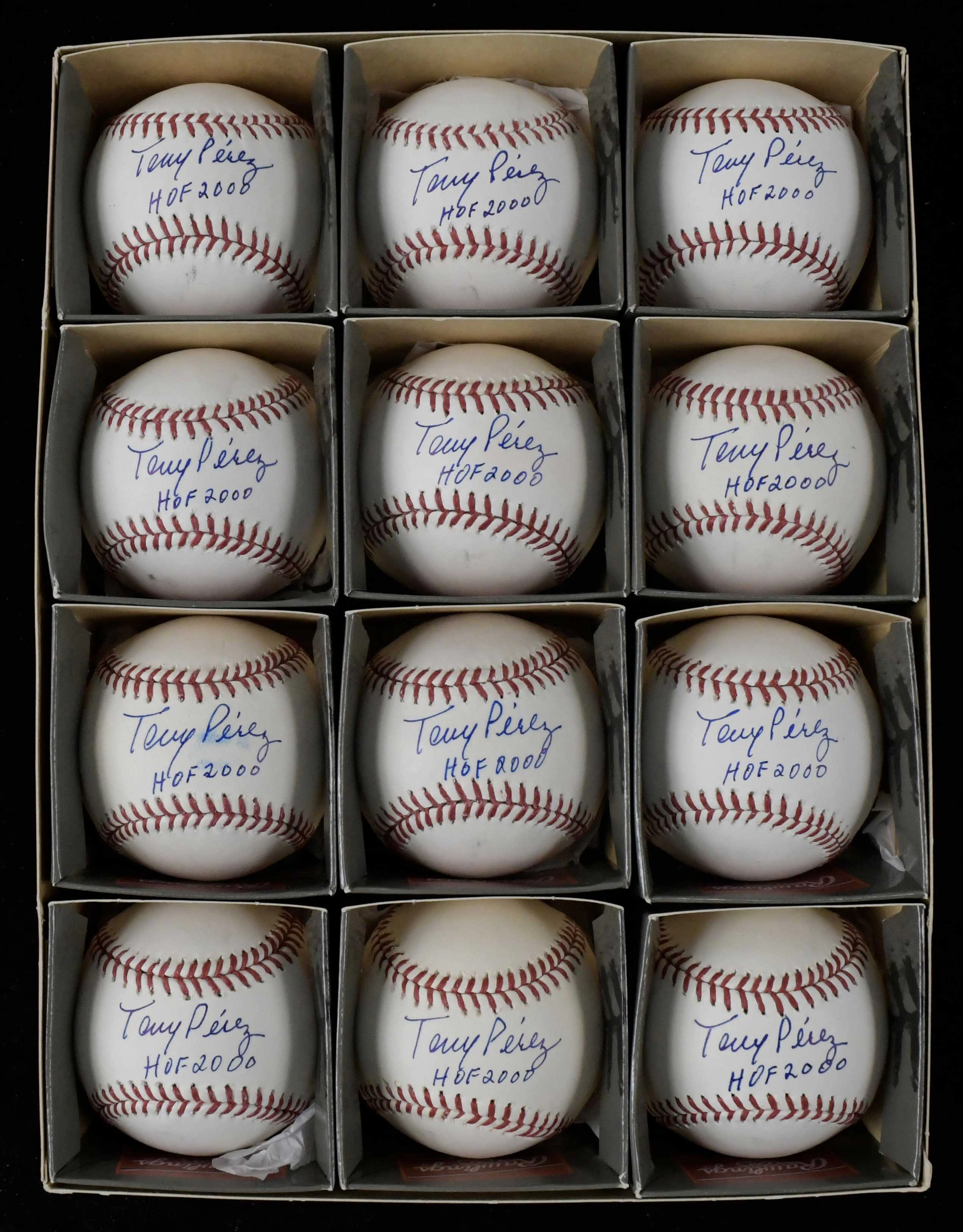 "Lot of (12) Tony Perez signed and inscribed Rawlings OML baseballs (EX-NM/MT)