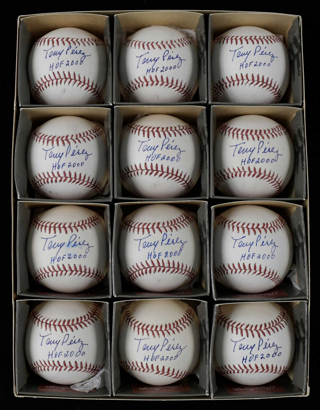 "Lot of (12) Tony Perez signed and inscribed Rawlings OML baseballs (EX-NM/MT)