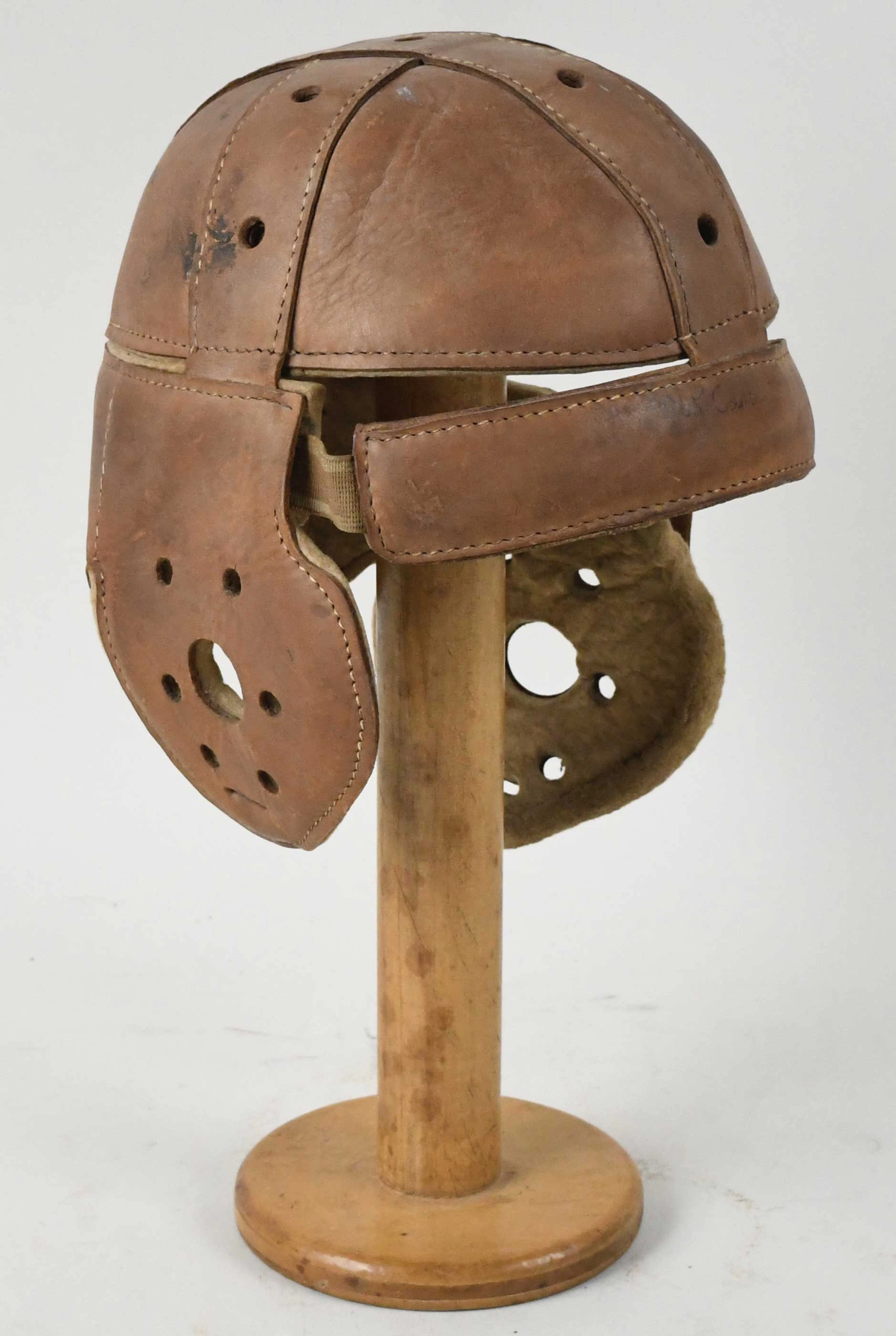"Vintage leather football helmet