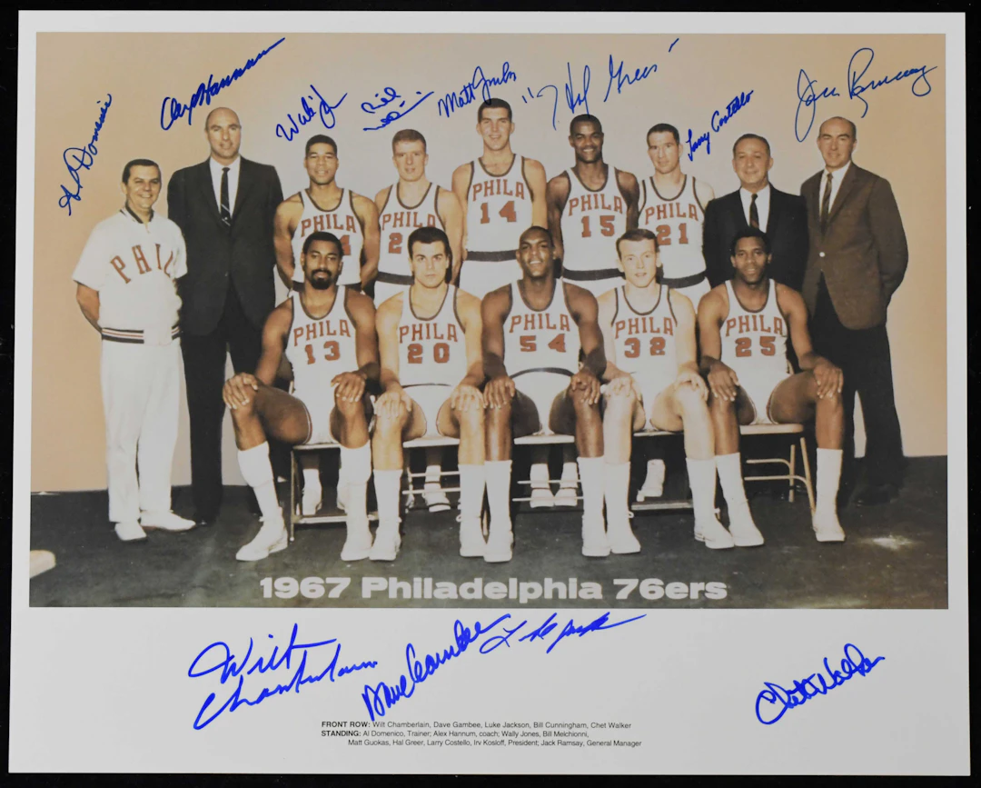 "1966-67 NBA champion Philadelphia 76ers team signed 16""x20"" photograph (NM)