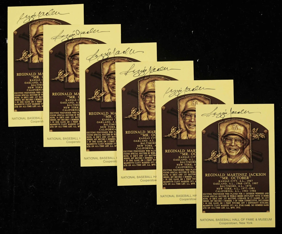 Lot of (6) Reggie Jackson autographed yellow Hall of Fame...