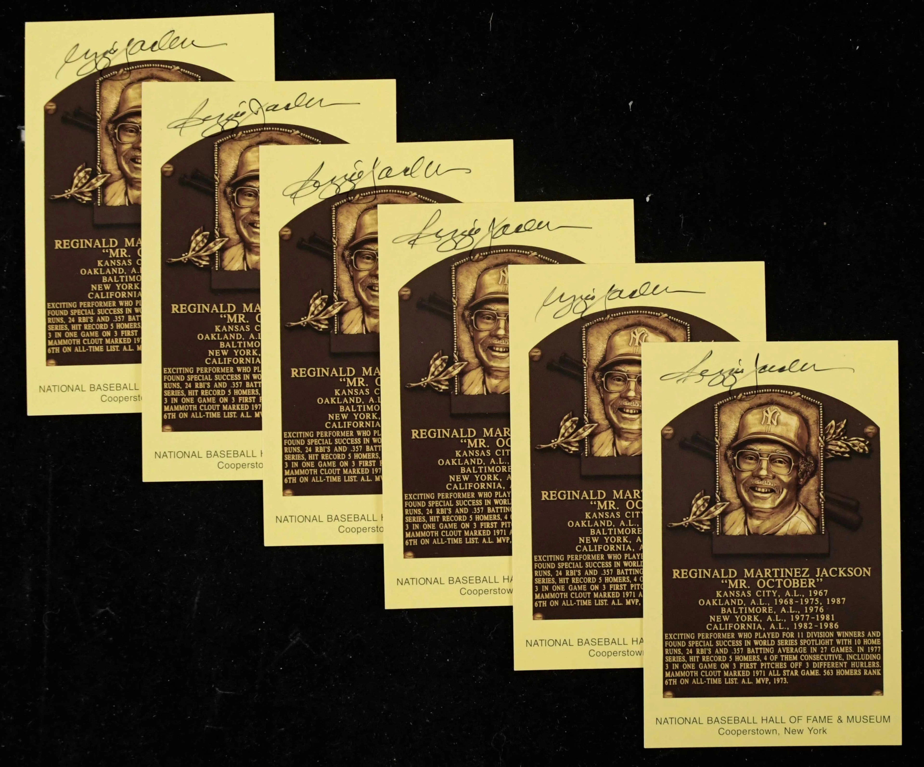 Lot of (6) Reggie Jackson autographed yellow Hall of Fame...