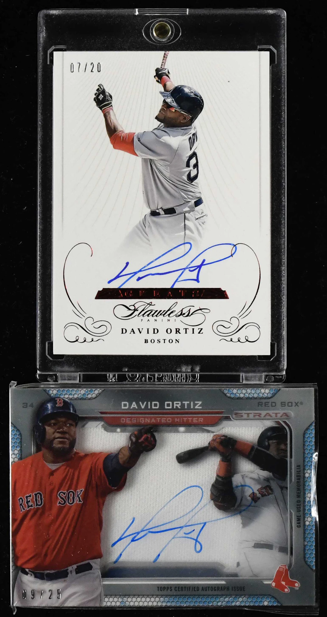 "David Ortiz signed insert cards numbered out of 20 and 25 (NM-NM/MT)