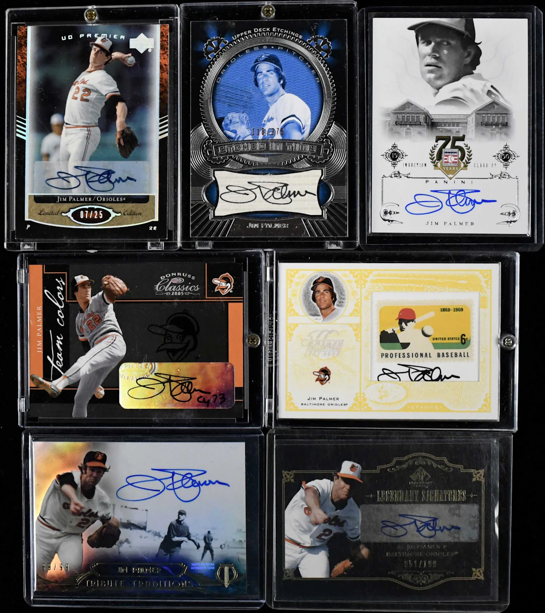 "Lot of (8) Jim Palmer signed insert cards including serial numbered (NM-NM/MT)