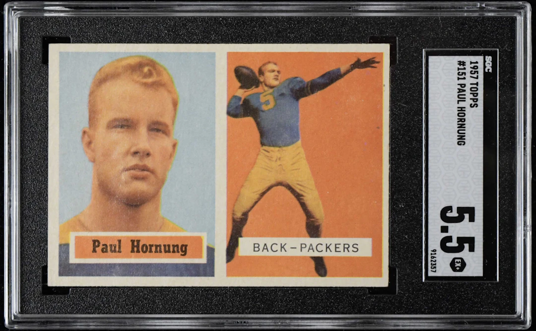 1957 Topps #151 Paul Hornung rookie card graded SGC 5.5 (EX+).