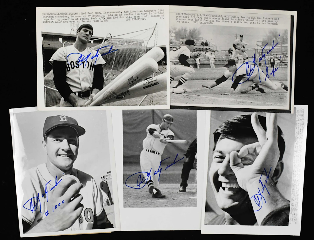 "Lot of (5) Carl Yastrzemski autographed vintage press/wire photographs (Sigs