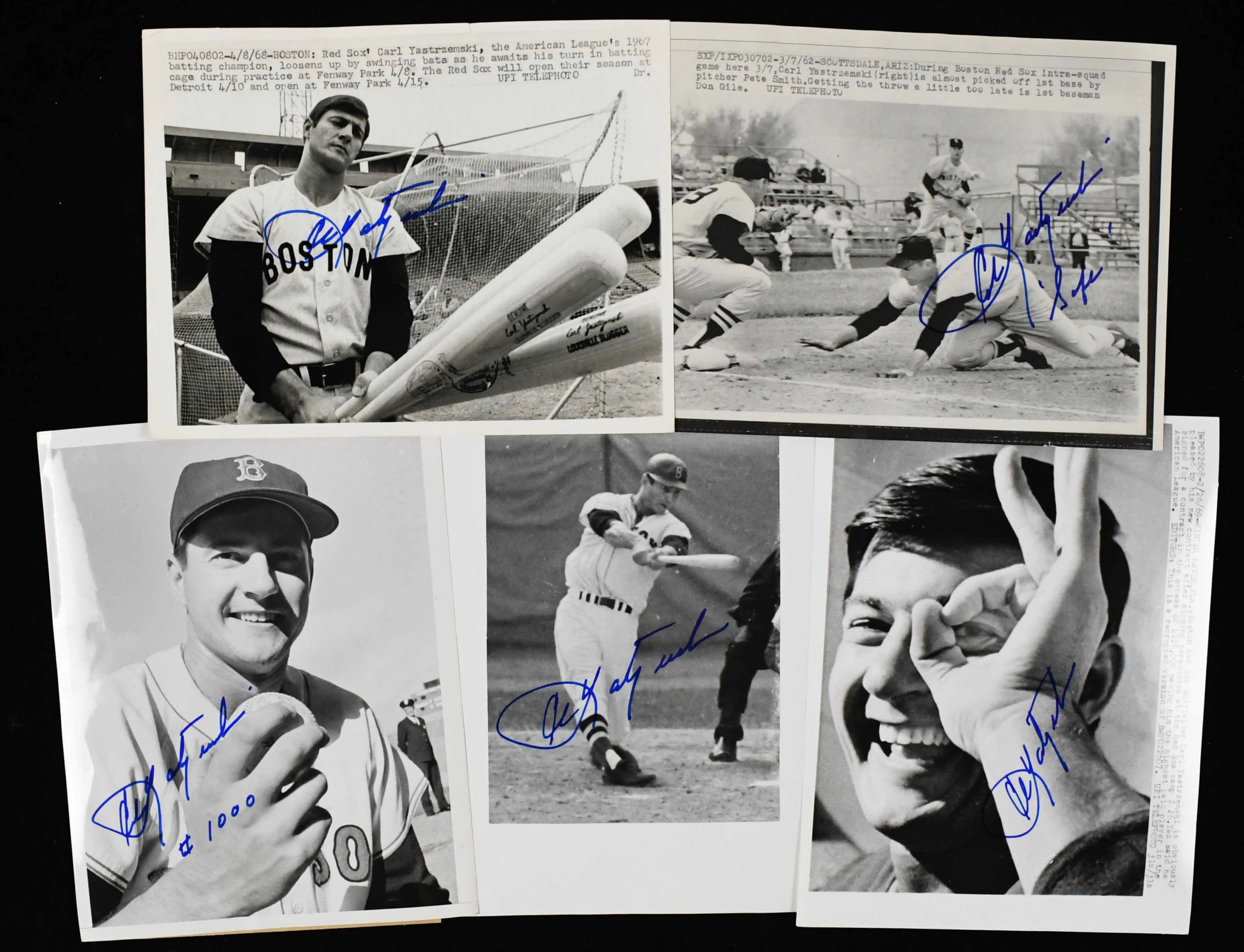 "Lot of (5) Carl Yastrzemski autographed vintage press/wire photographs (Sigs
