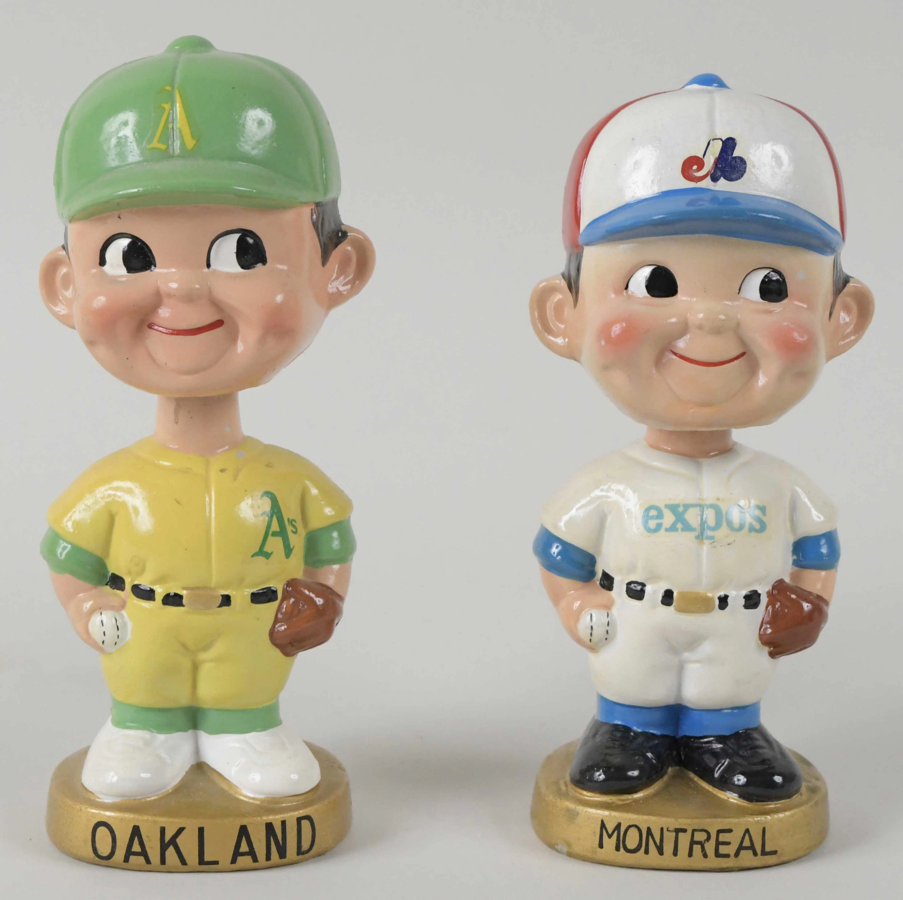 "Oakland A's and Montreal Expos vintage gold base nodders