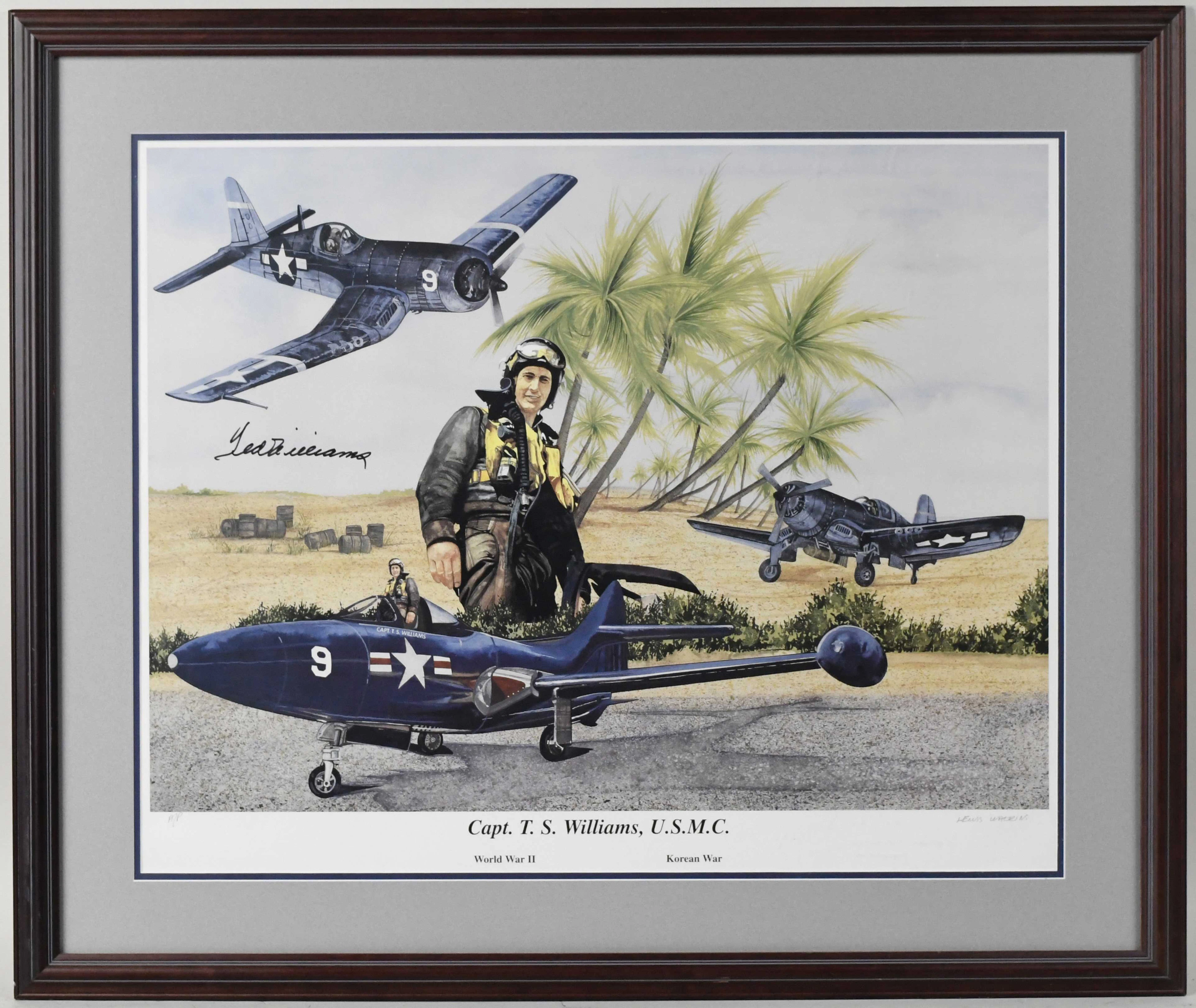"Large Ted Williams framed and autographed USMC print (Sig