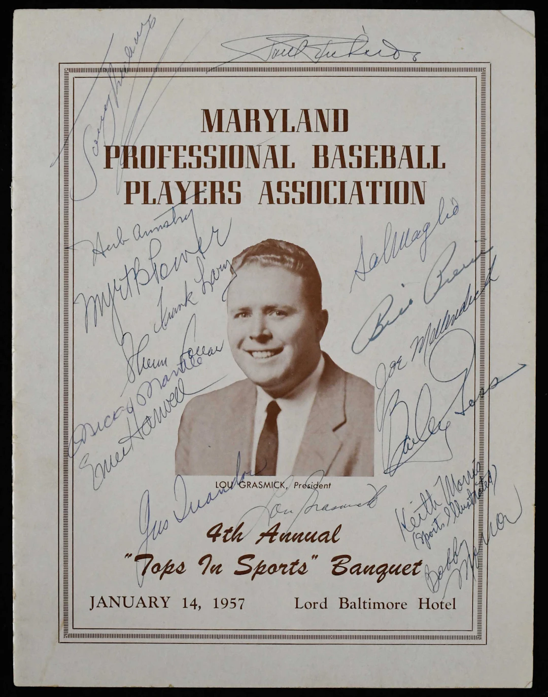 "1957 Maryland Pro Baseball Players Association banquet...