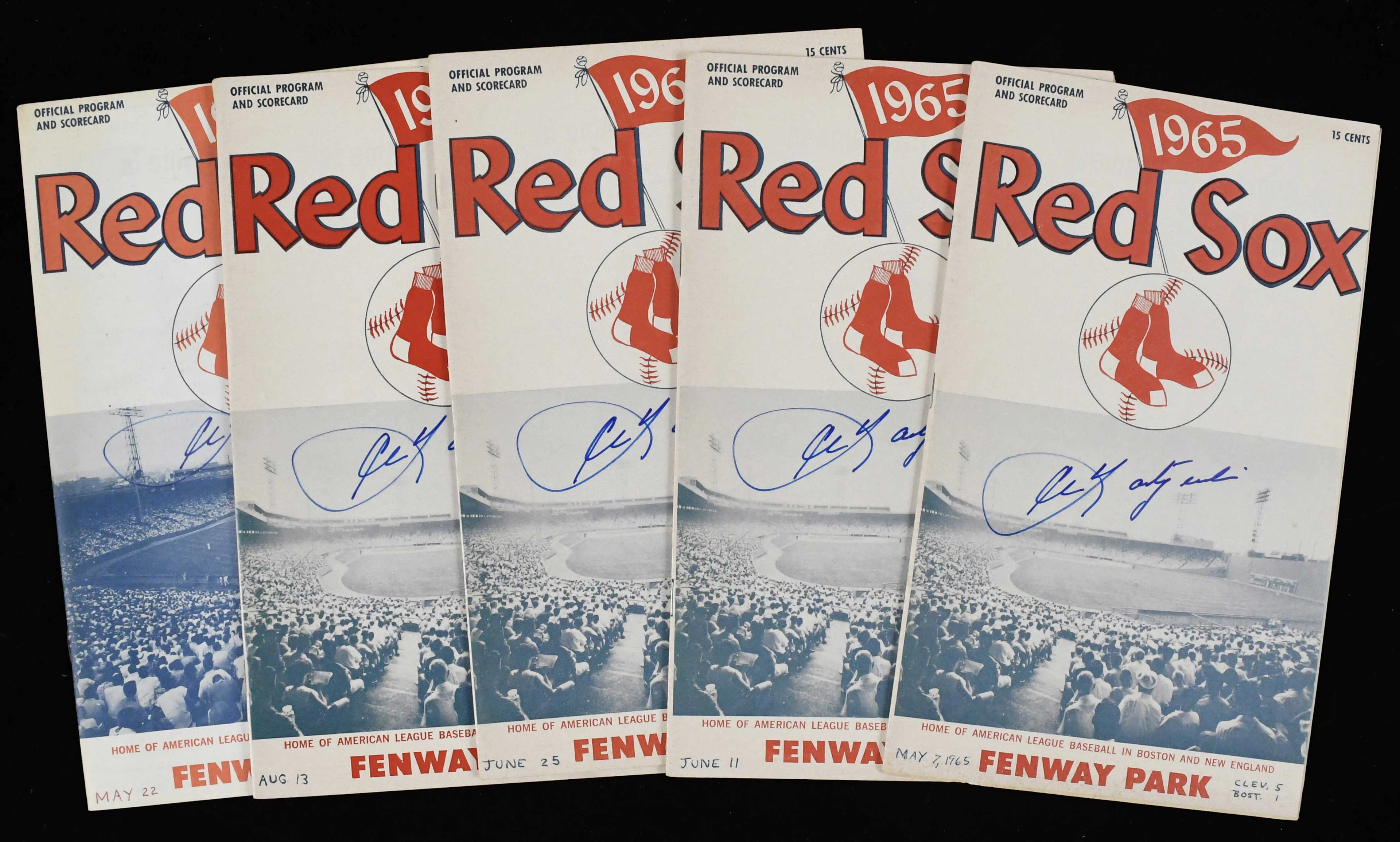 "Lot of (5) Carl Yastrzemski autographed 1965-1966 Red Sox scorecards (Sigs