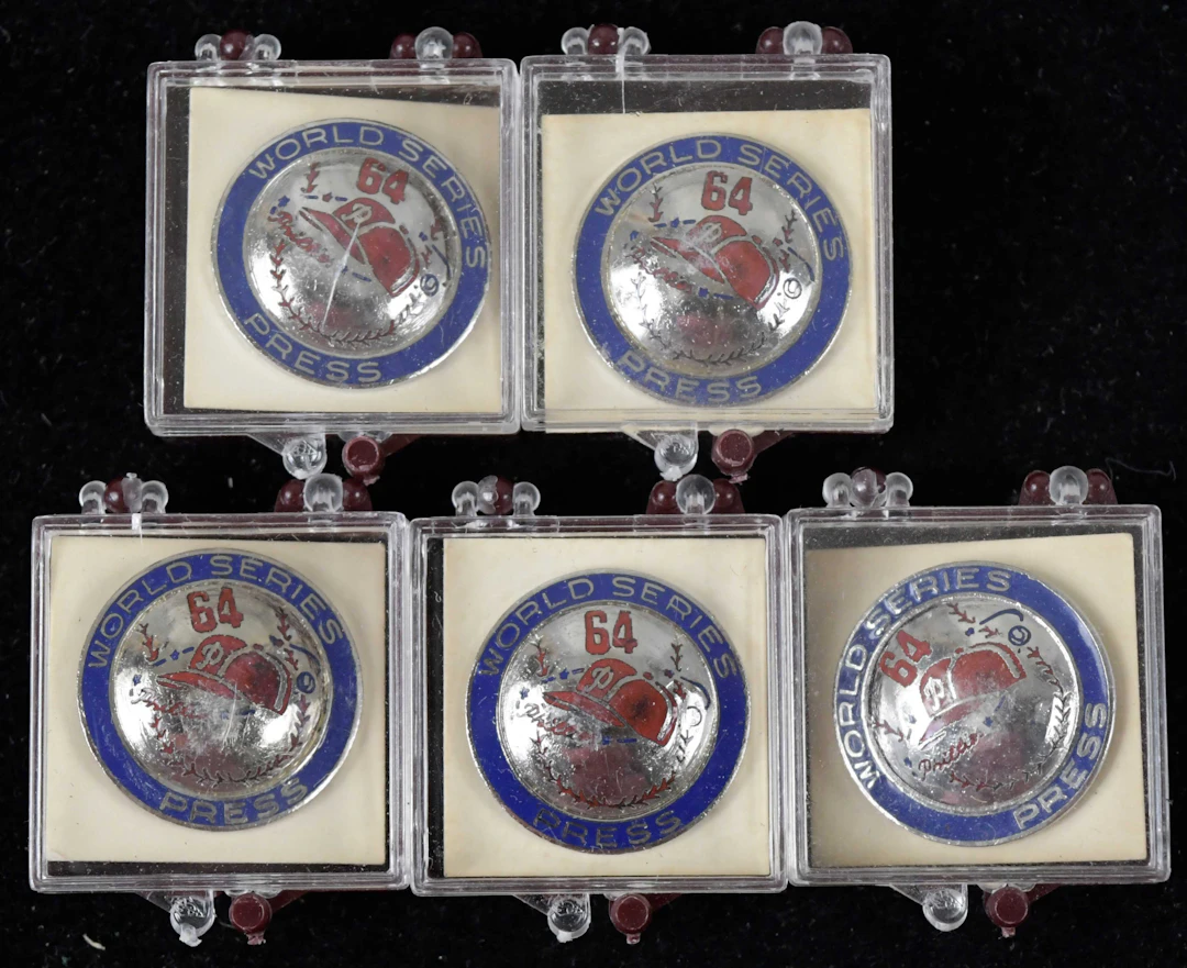 "Lot of (5) 1964 Philadelphia Phillies phantom World Series press pins (NM)