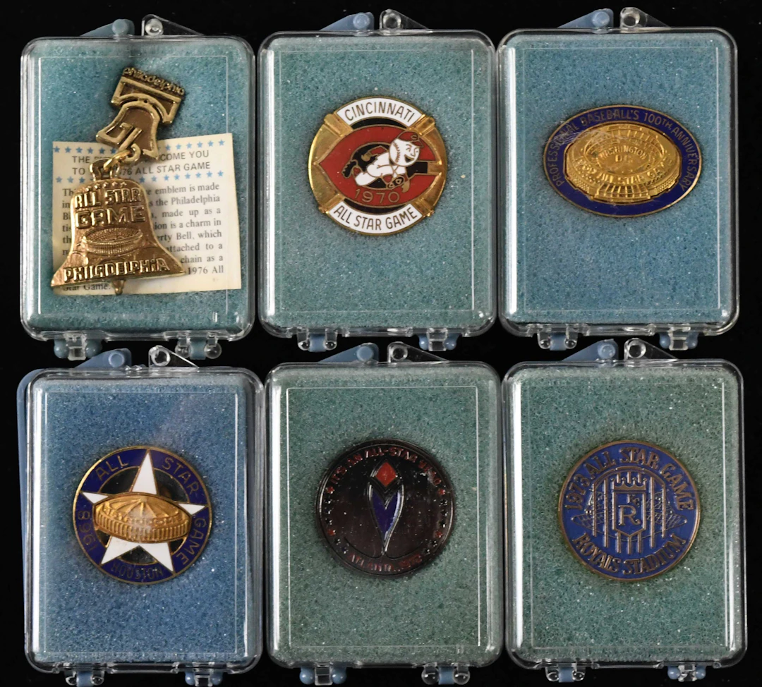 "Lot of (7) MLB All-Star Game press pins from 1968-1976 (EX/MT-NM/MT)
