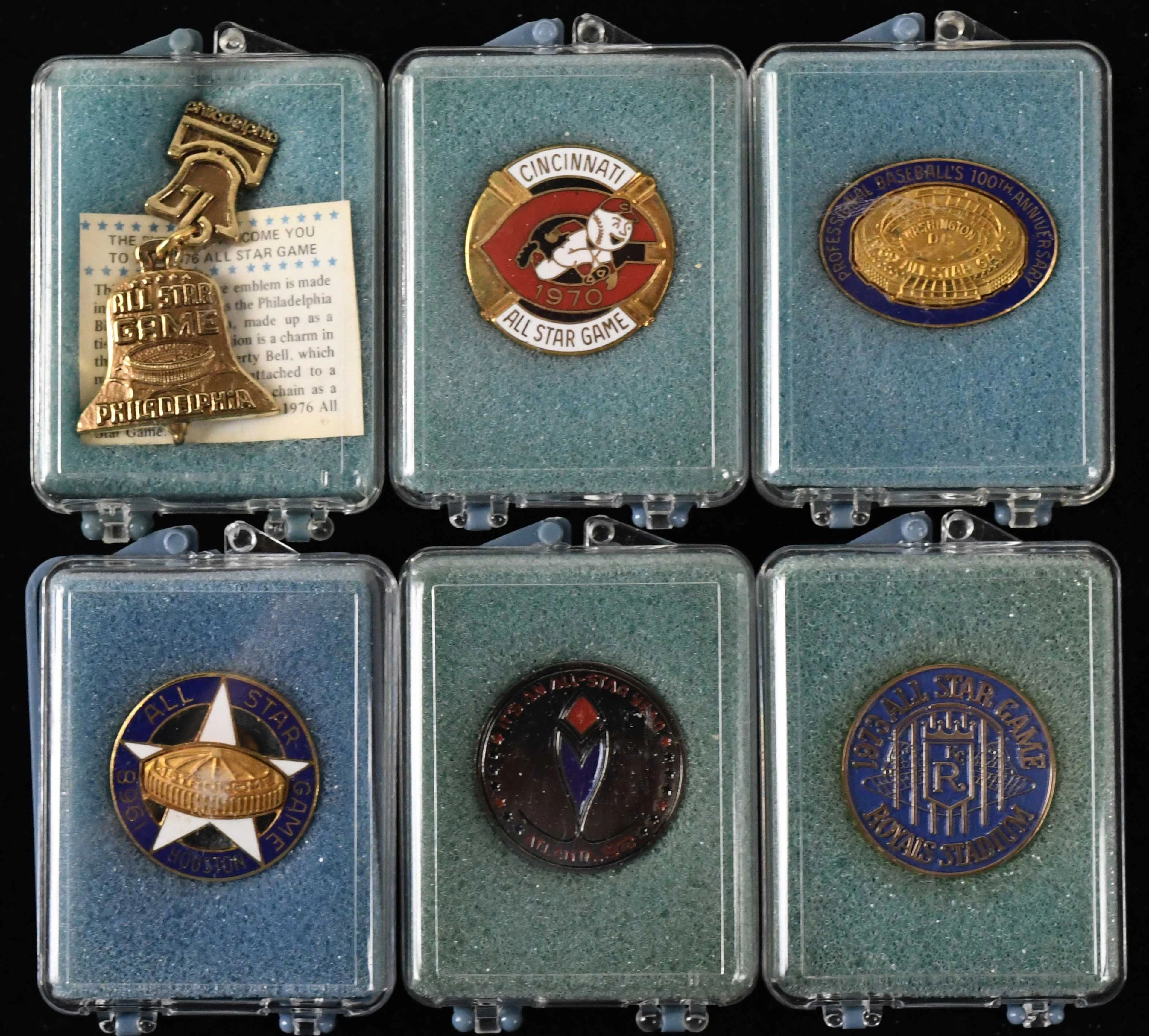 "Lot of (7) MLB All-Star Game press pins from 1968-1976 (EX/MT-NM/MT)