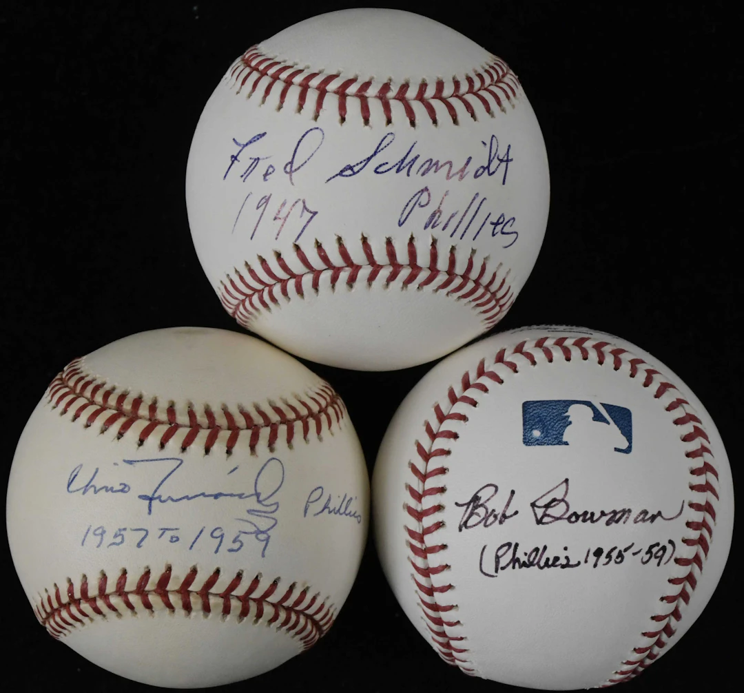 "Lot of (9) Philadelphia Phillies signed and inscribed baseballs (EX-NM/MT)