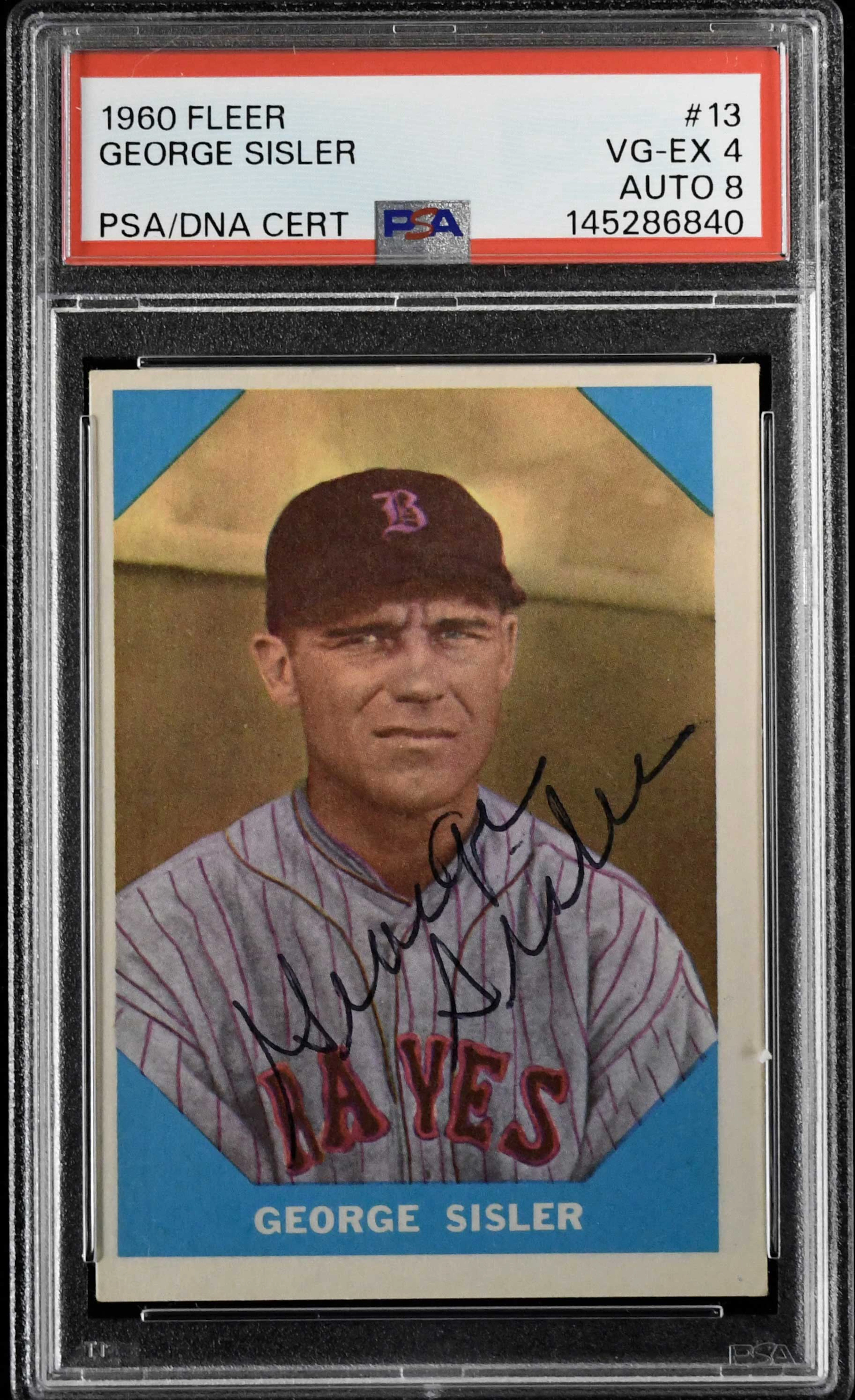 1960 Fleer #13 George Sisler autographed card (PSA VG-EX...