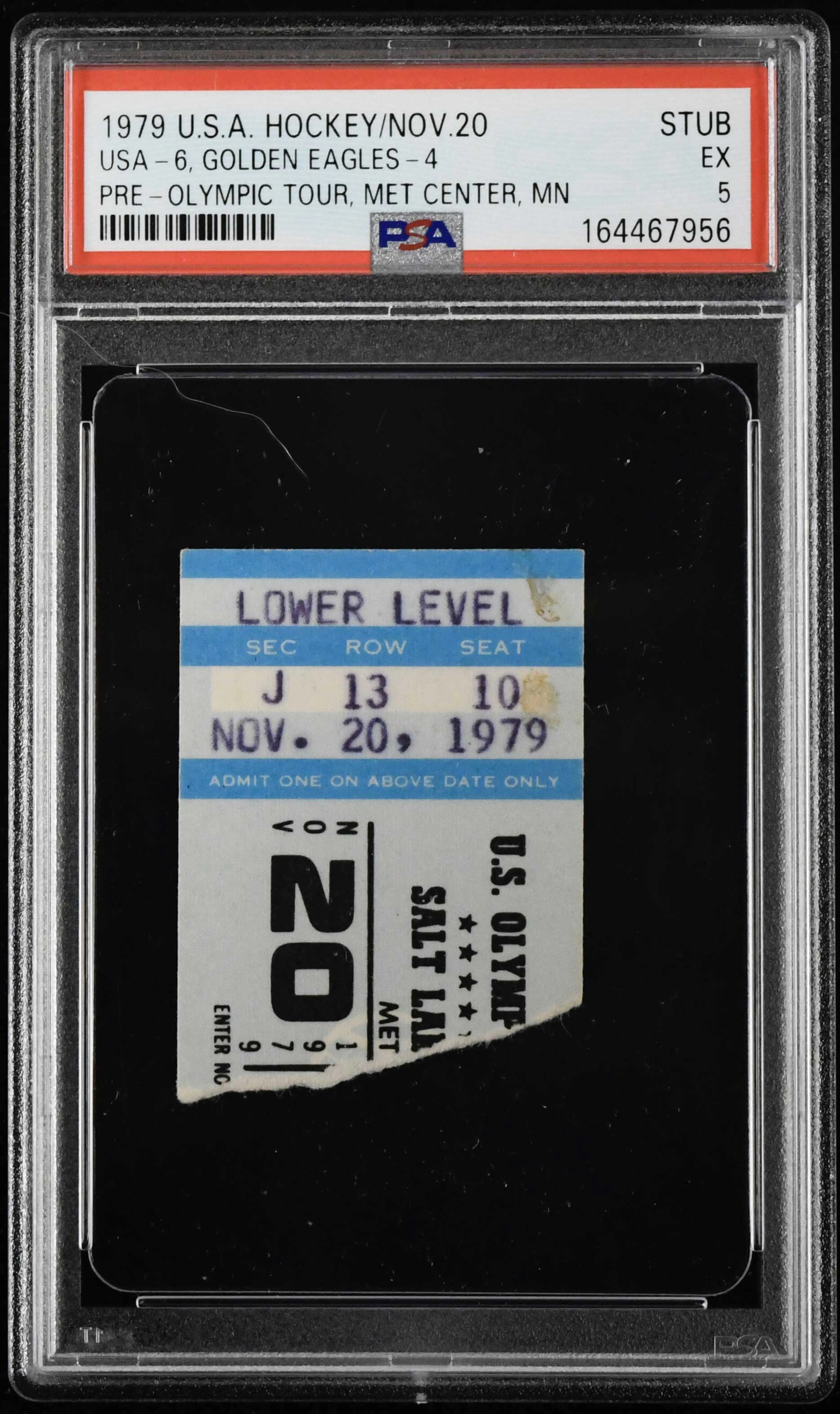 "1979 USA Hockey Pre-Olympic tour ticket stub graded PSA 5 (EX - Pop 1)