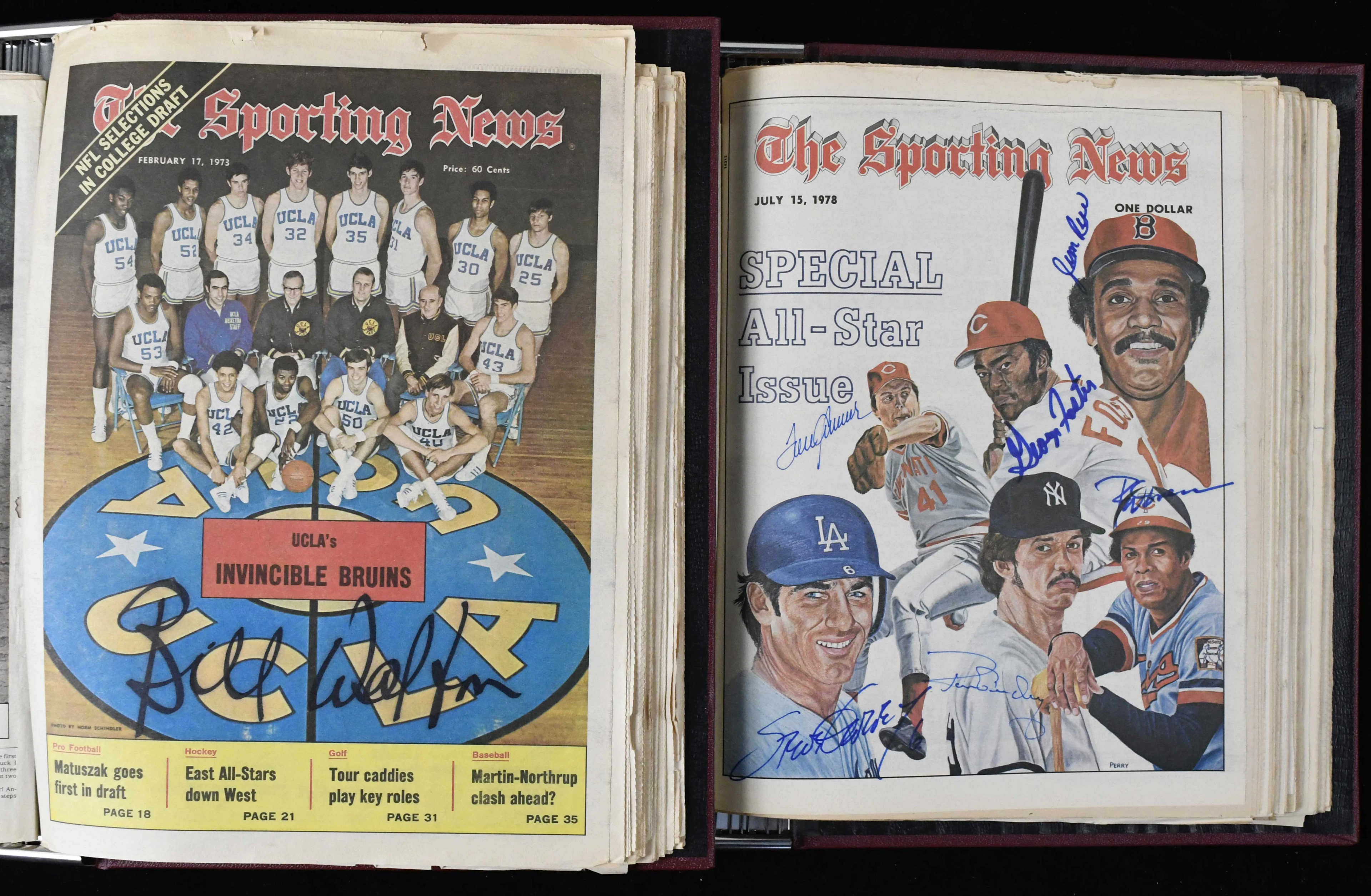 "Lot of (25) 1970s Sporting News autographed bound...
