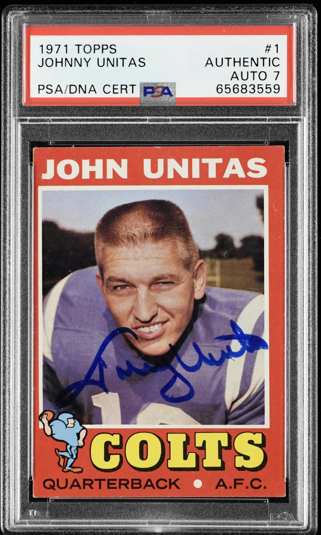 1971 Topps #1 Johnny Unitas autographed card (PSA Authentic with 7 auto)