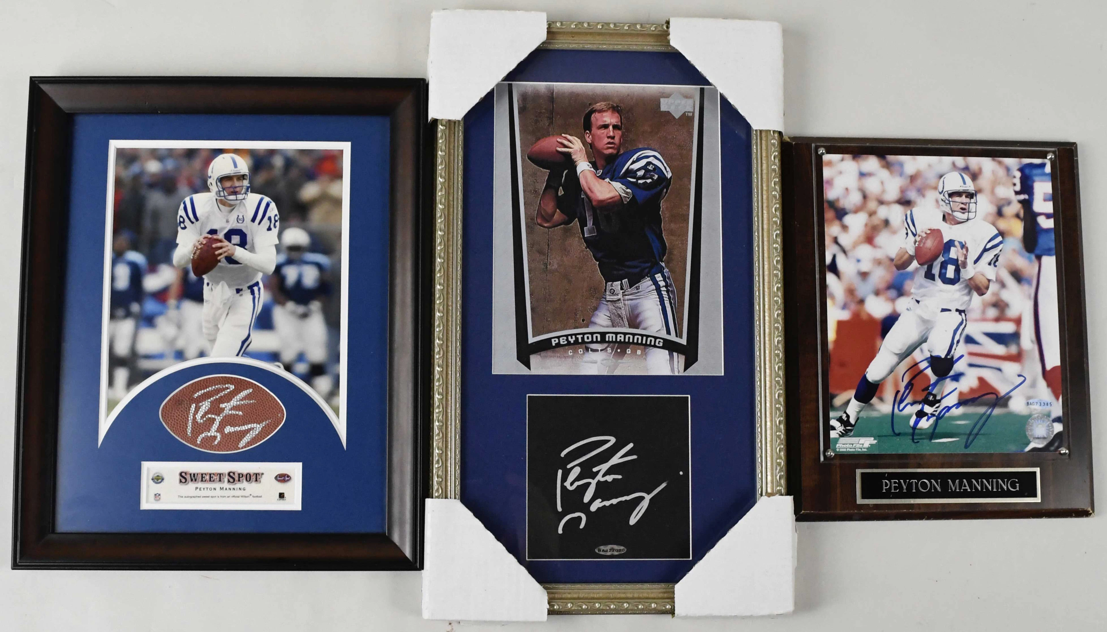 "Lot of (3) Peyton Manning framed and autographed display pieces (Sigs