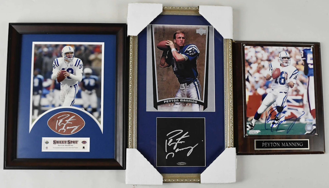 "Lot of (3) Peyton Manning framed and autographed display pieces (Sigs