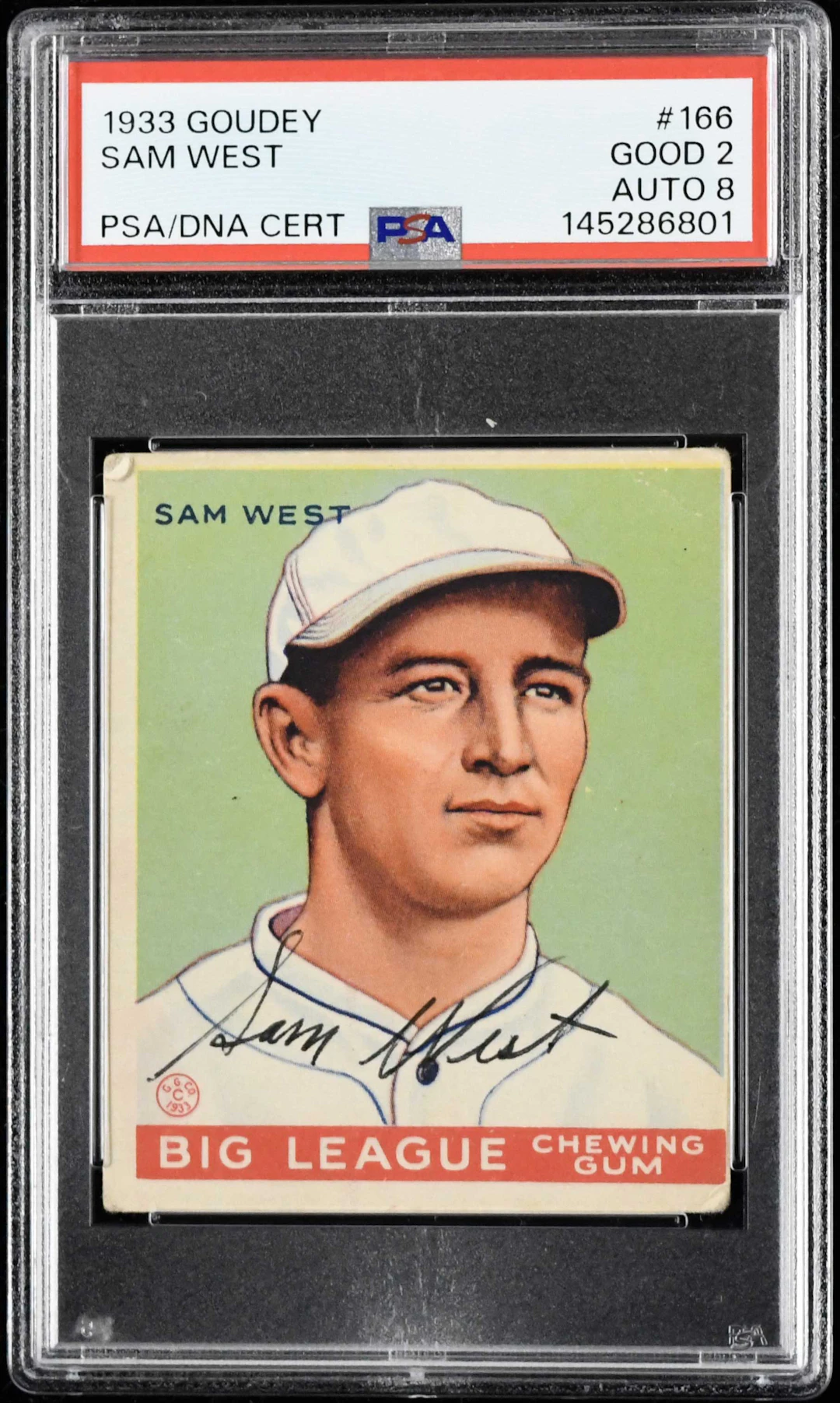 1933 Goudey #166 Sam West autographed card (PSA Good 2...