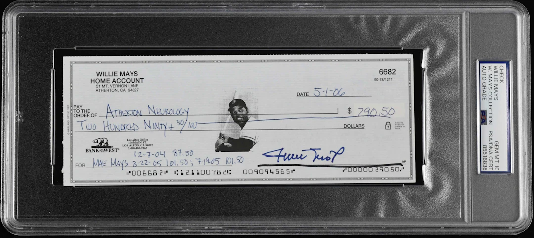 "Willie Mays autographed check (PSA/DNA Gem Mint 10)...