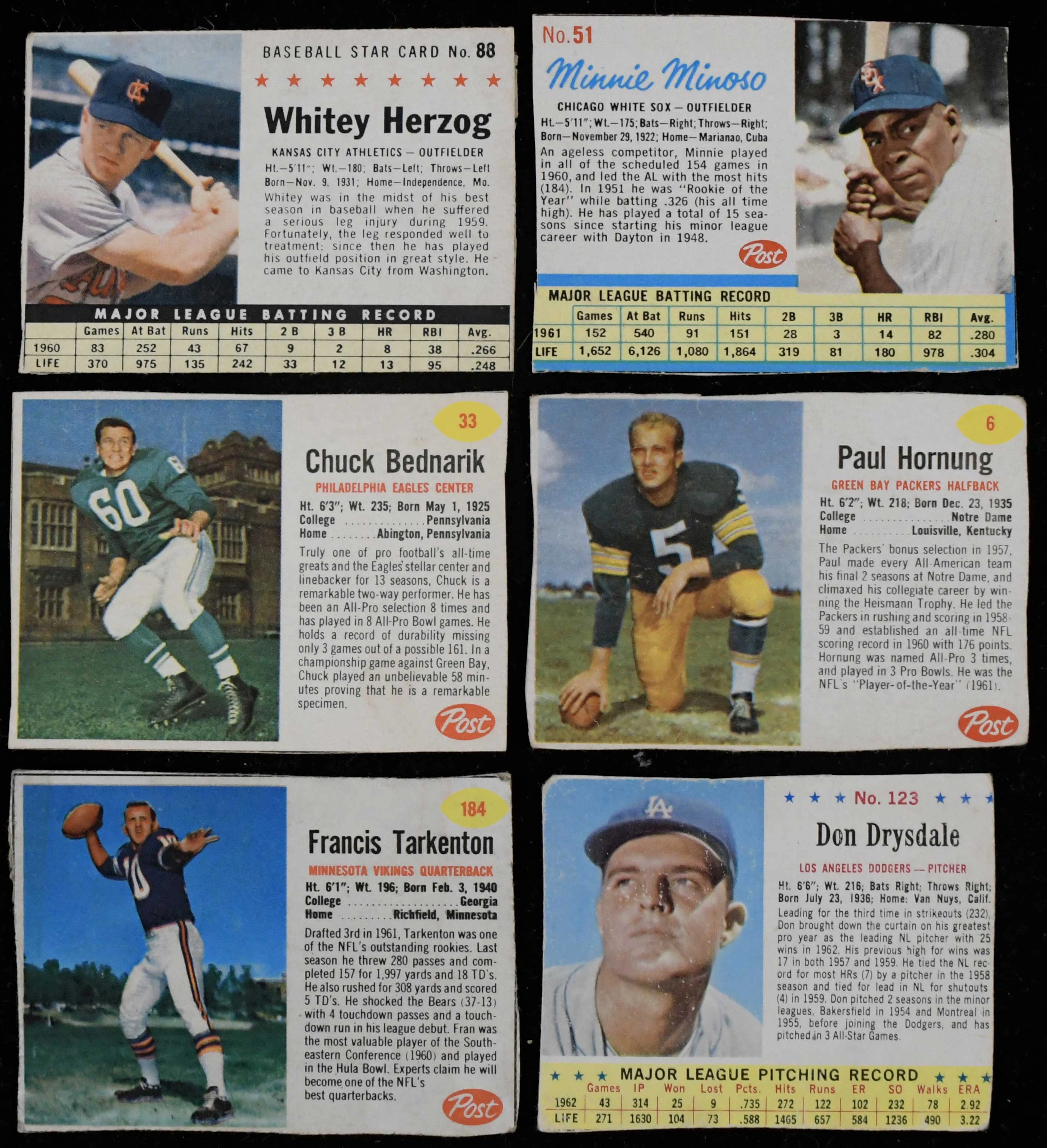 "Lot of (165) Post baseball & football cards from...